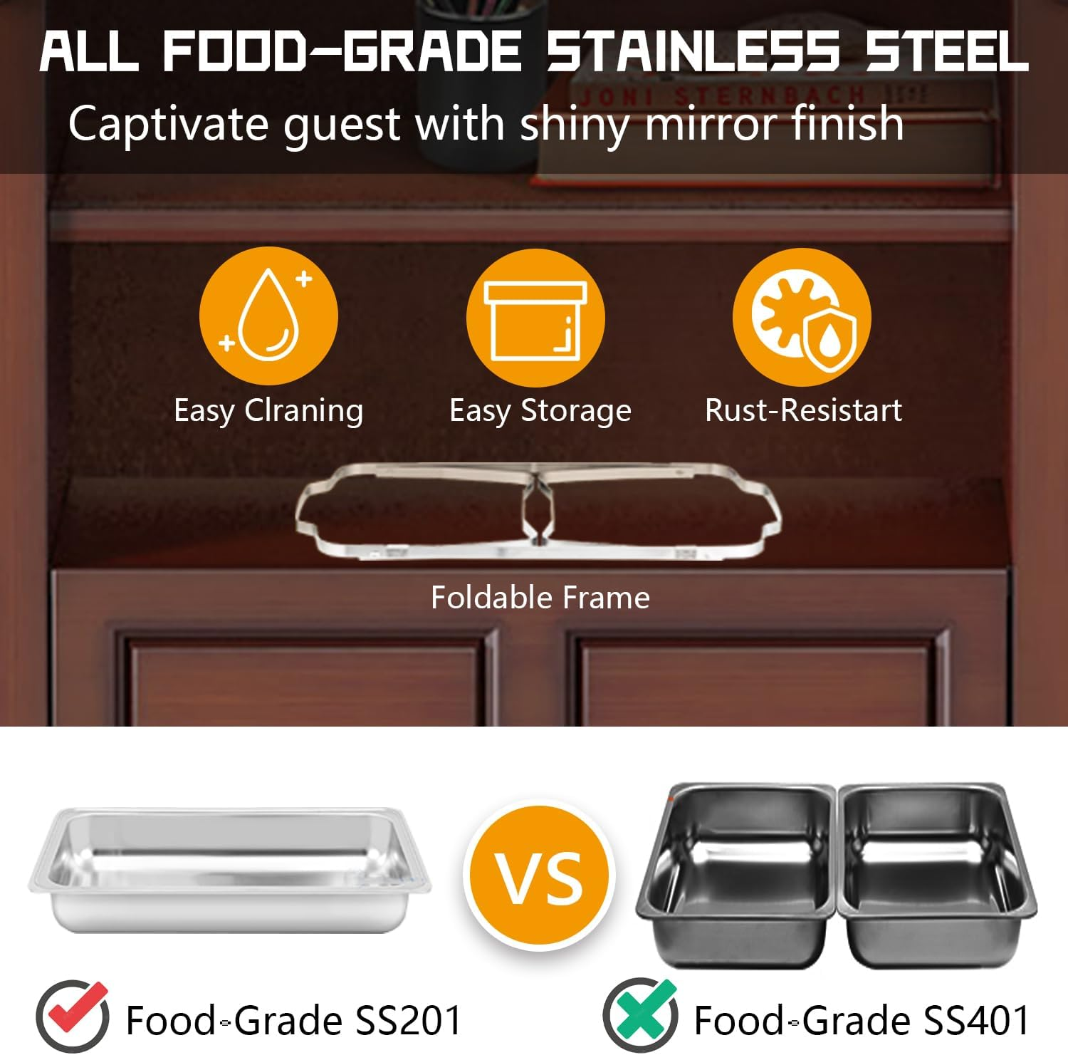 Chafing Dish Buffet Set with Covers 9L Chafing Dish Stainless Steel Food Buffet Warmer Pan, Buffet Servers and Warmers for Catering Event Party Banquet (1PCS 1 Trays) - 1Pcs 1 Trays image number 4