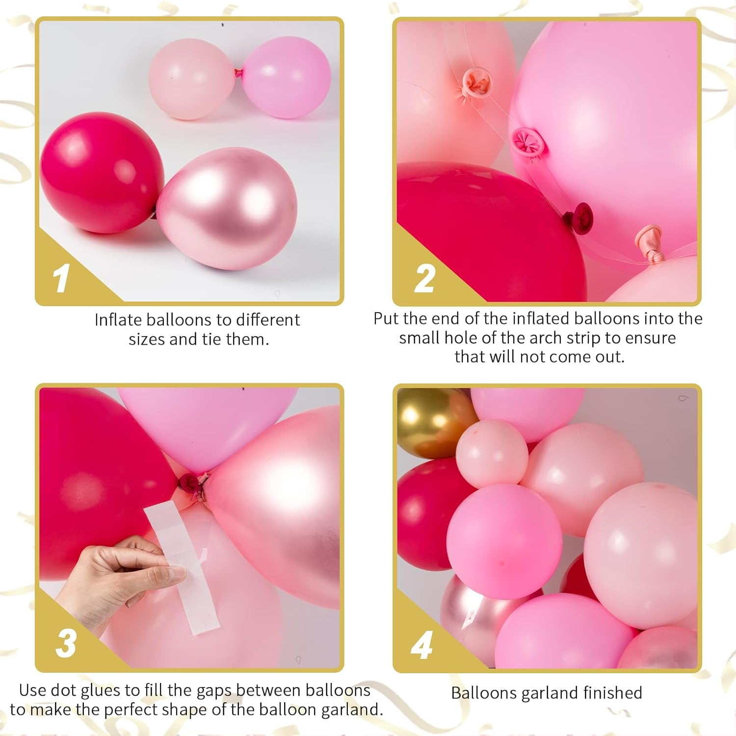 136Pcs Pink Balloons Garland Arch Kit, 18 12 10 5 Inch Hot Pink Metallic Confetti Pink Balloons for Birthday, Engagement,Wedding, Baby Shower, Anniversary, Valentine&rsquo;S Party Supplies - Black Hot Pink Clear image number 5