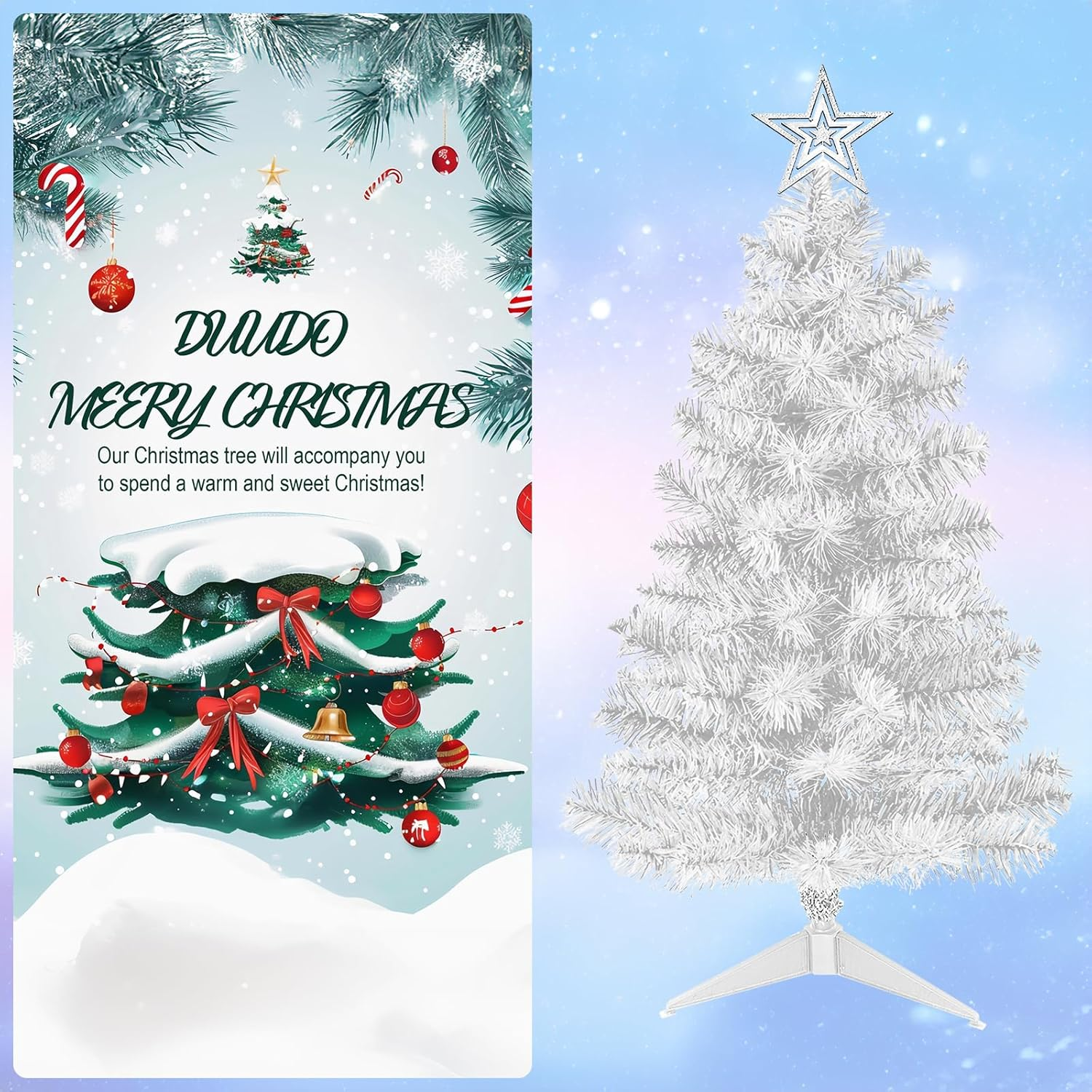 Mini White Christmas Tree Tabletop Premium Artificial 3Ft Small Christmas Tree for Home, Office, Indoor and Outdoor Decor,Holiday Decoration,Easy Assembly Metal Hinges & Foldable Base. image number 6