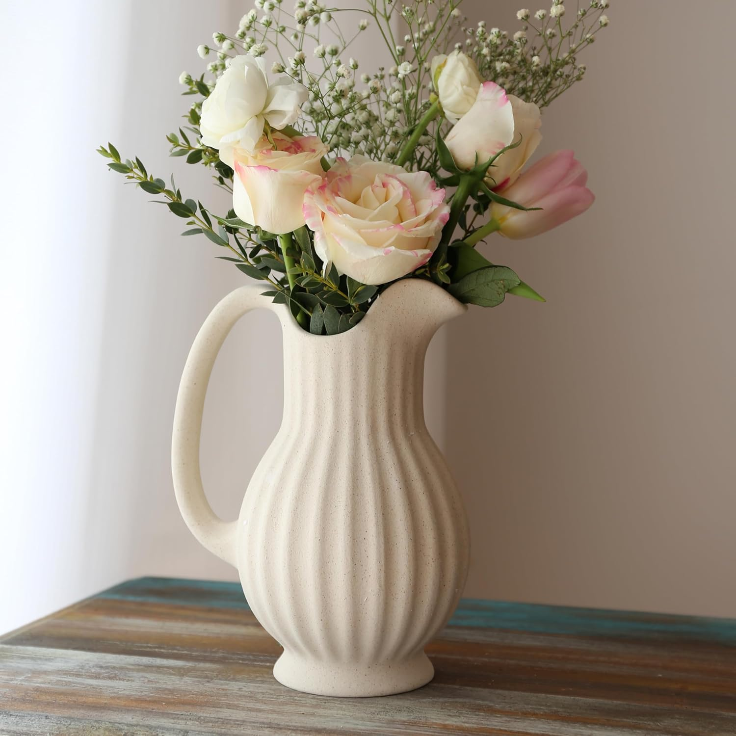 BRMM MIA Ceramic Vase, Nordic Modern Boho Ins Style Decorative Ceramic Aesthetic Flower Vase for Home Decor (Cup Shape) image number 5