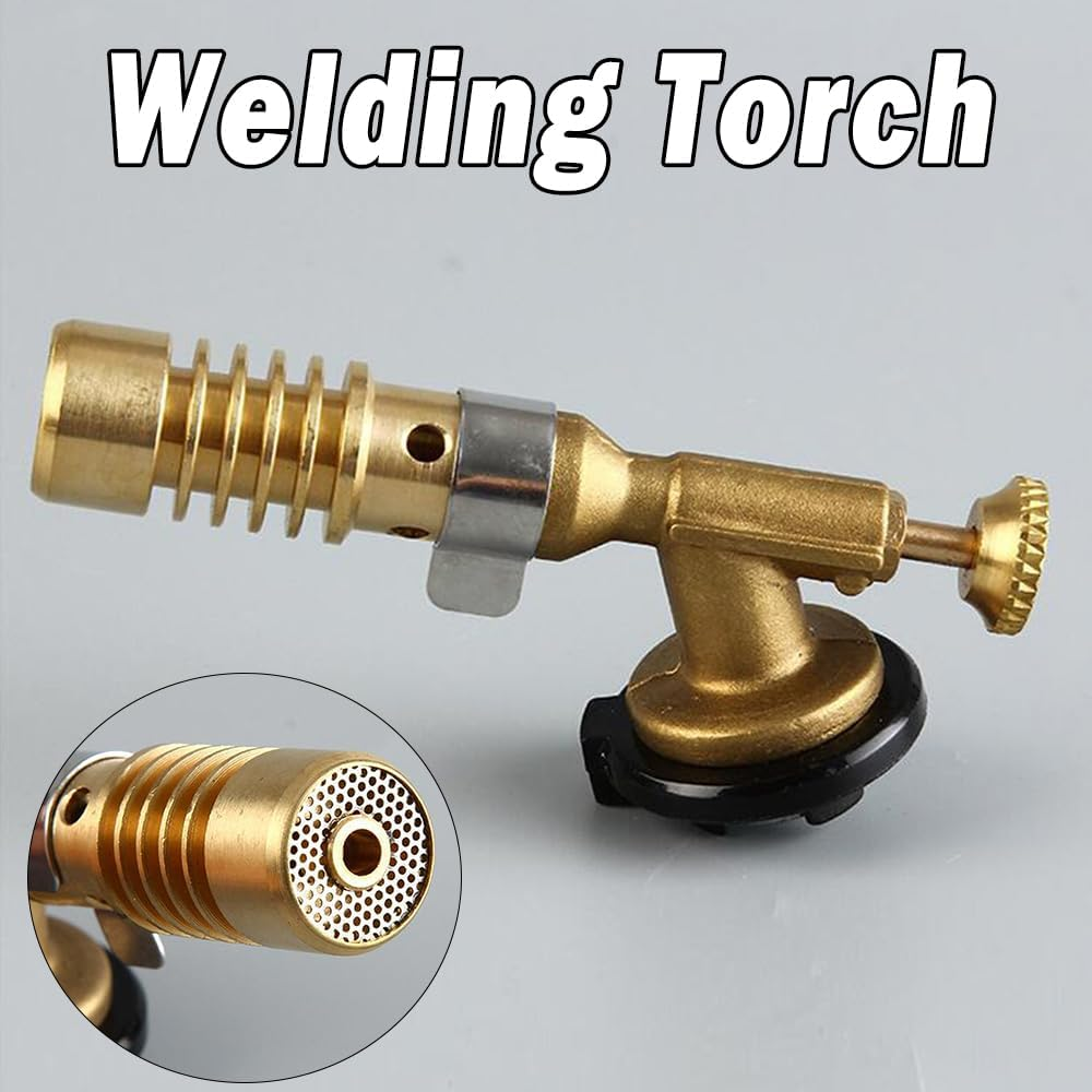 Gas Welding Torch, Portable Copper Blow Torch Adjustable High Temperature Flame Gun Accessory for Soldering Cooking Brazing