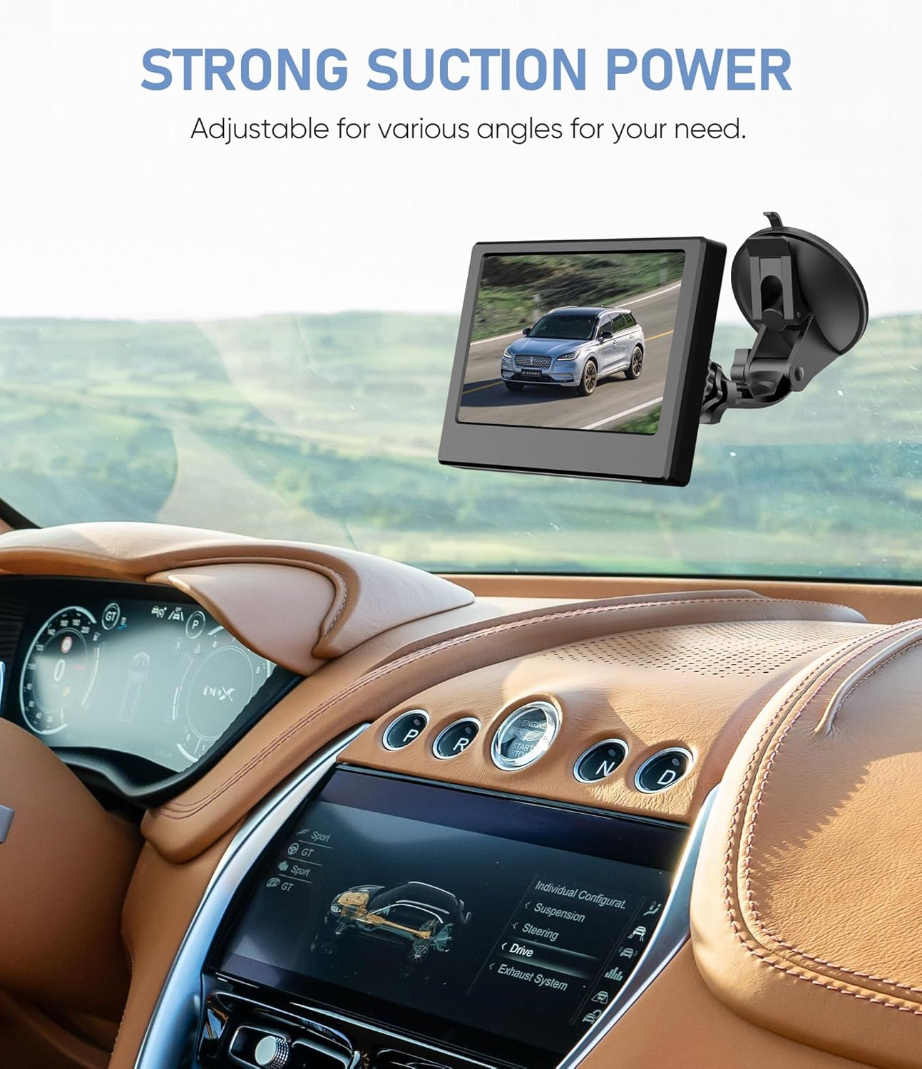 Pixelman Backup Camera Monitor Mount,(7/9 Inch) Large Dual Suction Cup Reverse Camera Monitor Mount,Windshield Holder for Rear View Monitor,Car Display Monitor Bracket for Rvs,Trucks,Vans image number 4