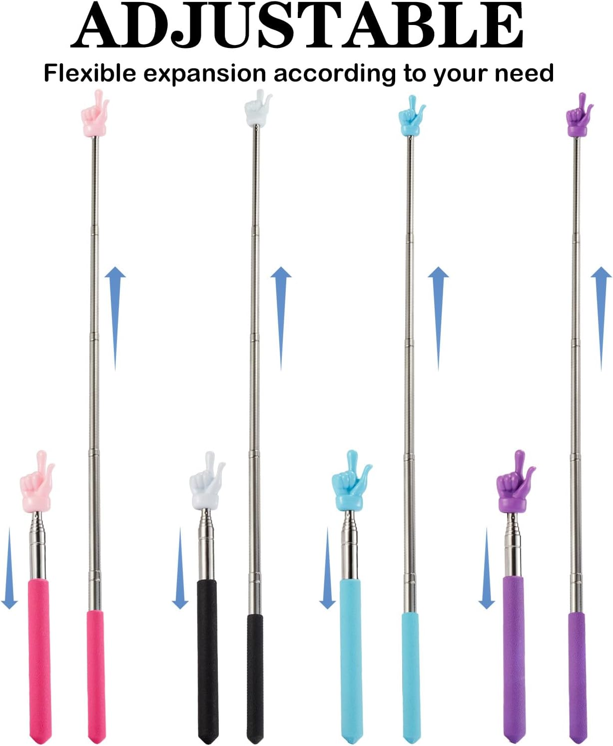 4 Pcs Telescopic Teachers Pointer for Classroom, Extendable Hand Pointer Finger Pointer Stick, Mini Retractable Pointing Stick for Elementary School Kindergarten Teacher, Black/Blue/Pink/Purple image number 1