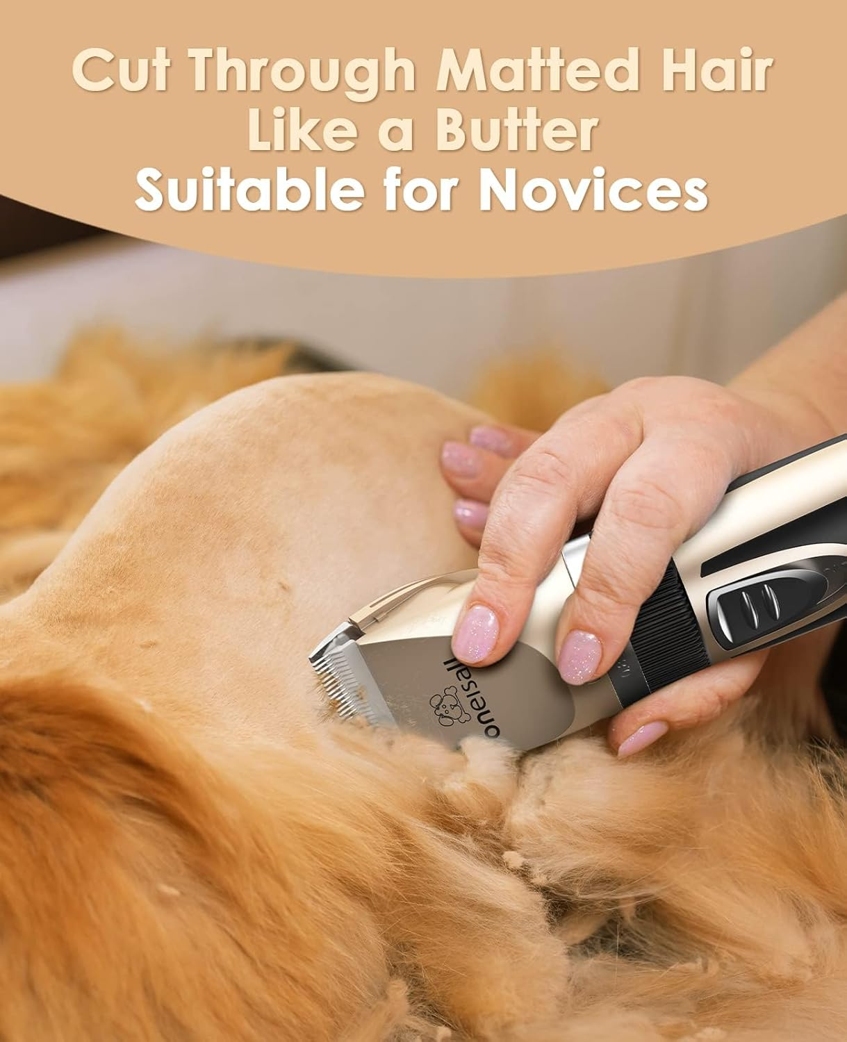 Oneisall Quiet Clipper, Cat, Dogs, Professional Hair Trimmer for Long Hair Cats with Thick Fur, Dog Clipper, Cat Shaver with Powerful Motor (Gold) image number 6