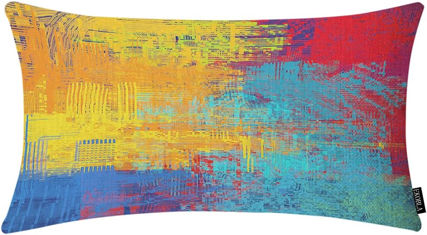 EKOBLA Buffalo Checked Pattern Decorative Lumbar Cushion Case Vintage Plaid Gingham Tartan Pastel Waist Rectangle Throw Pillow Case Cotton Linen for Men Women Sofa Home Decoration 12X20 Inches