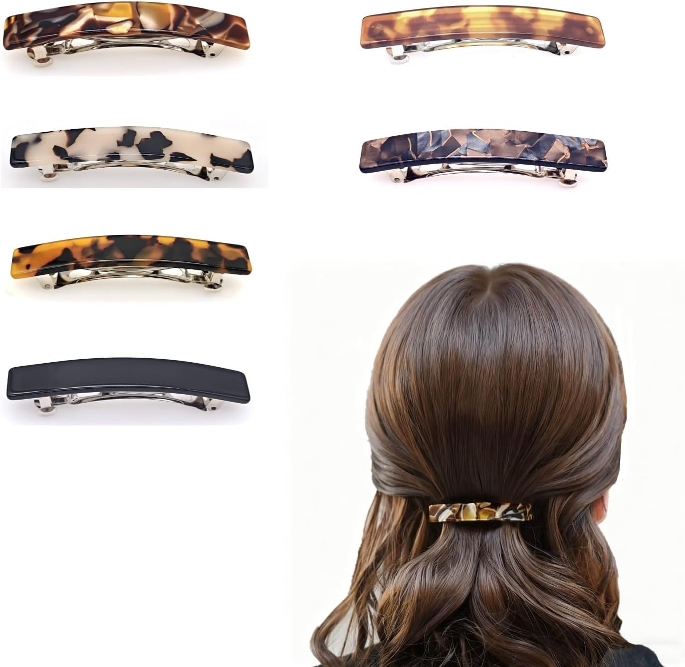 JZK 6X Vintage Women Hair Clips for Thin Hair, Tortoise Color 7Cm French Barrettes Hair Clips for Fine Hair, Small Hair Slides for Girls, Hair Accessories, Hairclips image number 2