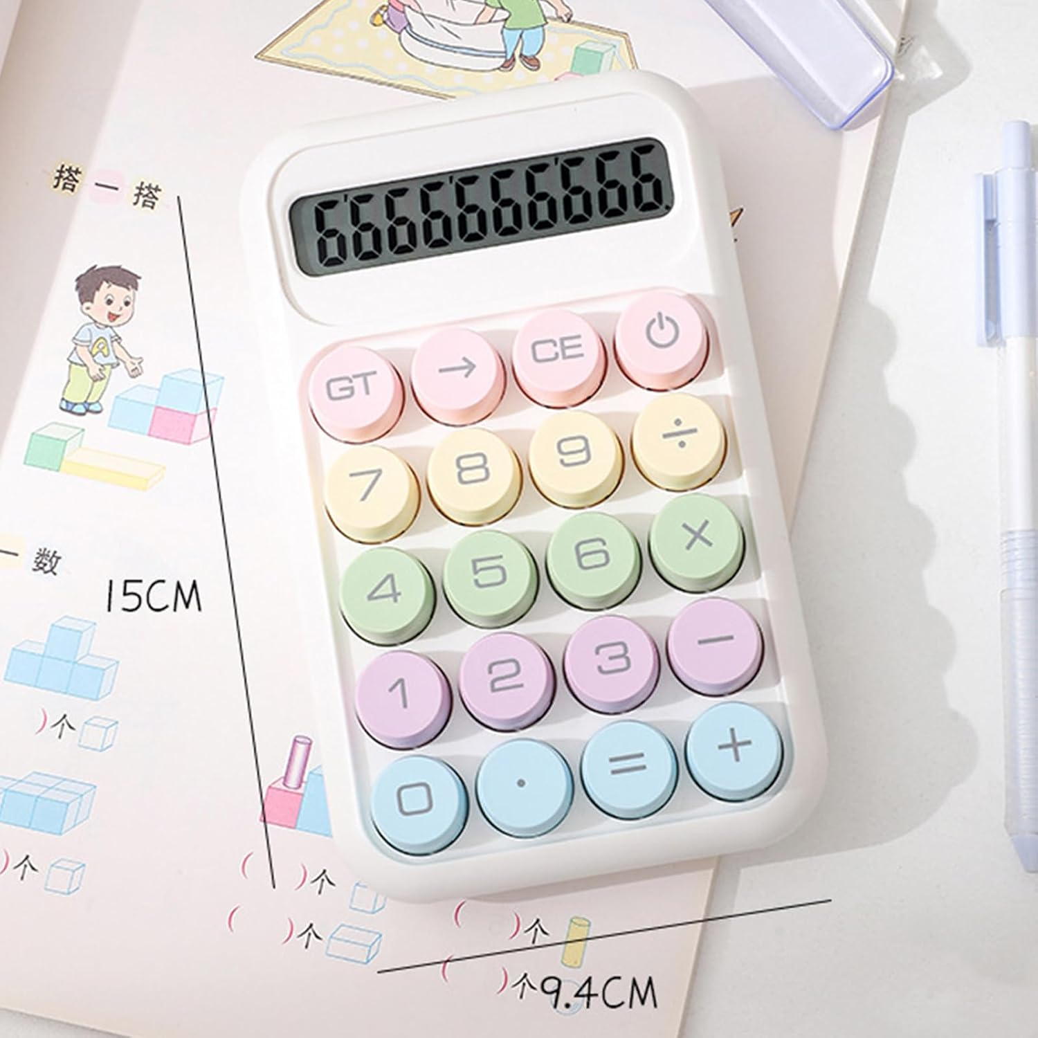 Mechanical Switch Calculator with 10 Digits Large LCD Display, Basic Calculator with Big Button Anti-Slip Pad, Accurate Calculation for Office Desk Home School - White - White image number 3