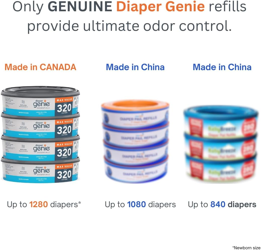 Diaper Genie Essentials round Refill 4-Pack | Holds up to 1280 Newborn Diapers | Features Unscented Continuous Film | Compatible with Diaper Genie Complete and Expressions Pails image number 6