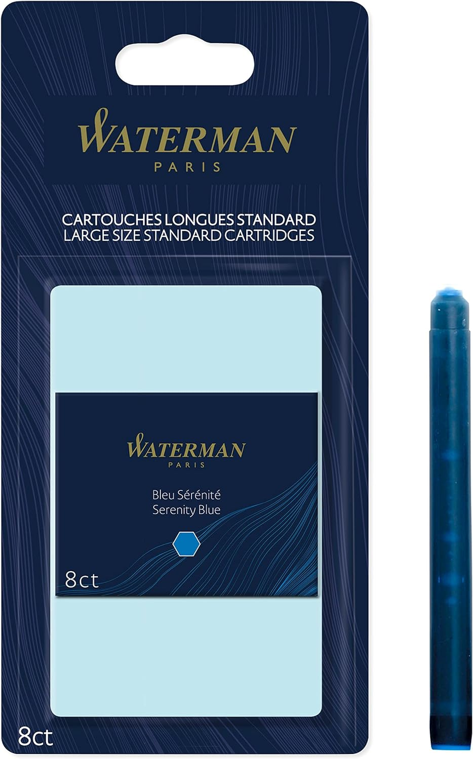 Waterman S0713021 Fountain Pen Ink Cartridges, Long, Serenity Blue, 8 Count, Blister Pack image number 2