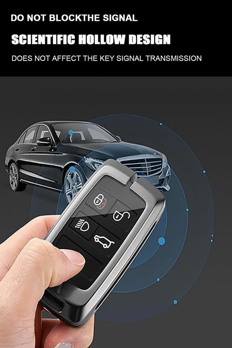 Ontto Alloy Leather Car Key Fob Cover Fit for Range Rover Evoque Sport Vogue Discovery 5 for Jaguar E I-PACE 2018-2023 Smart Key Holder Case Keyring Shell Bag Keychain Accessories - Green image number 1