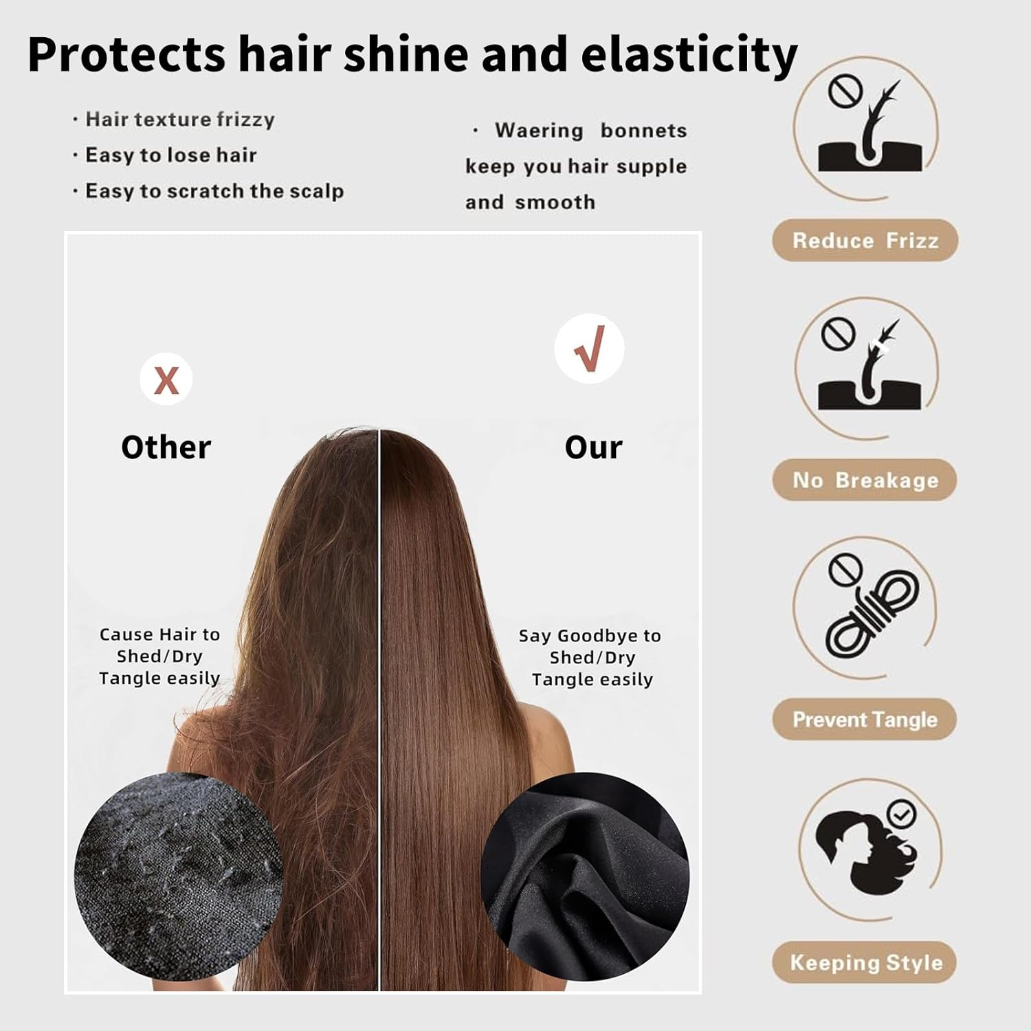 Raheem Silk Cap for Sleeping, Adjustable Sleep Cap with Elastic Band, Soft Breathable Night Hat, Satin Hair Cap, Shower Cap, Good for Hair image number 2