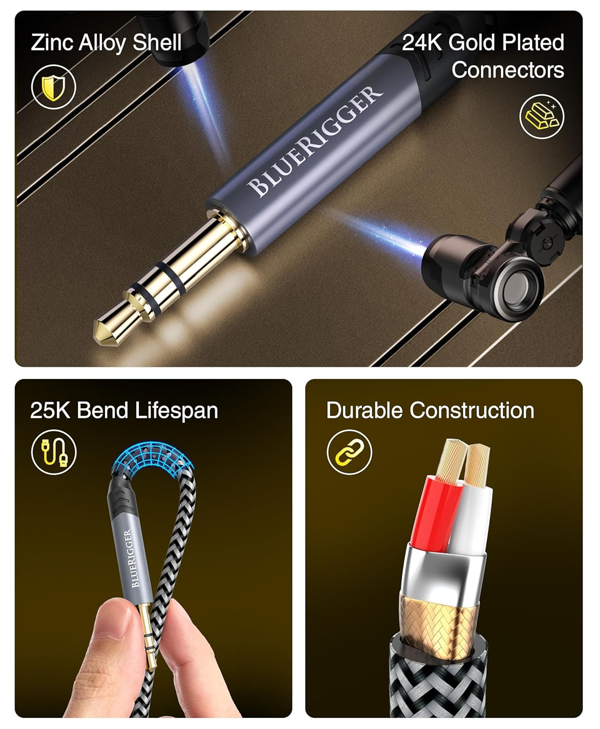 Bluerigger 3.5Mm Stereo Audio Cable (10FT, 2 Pack, 24K Gold Plated Jack, Auxiliary Cable, Male to Male, Hi-Fi Sound) &ndash; Aux Cord for Headphones, Home Car Stereo, Speaker, Amplifier, Phones, Tablets image number 5
