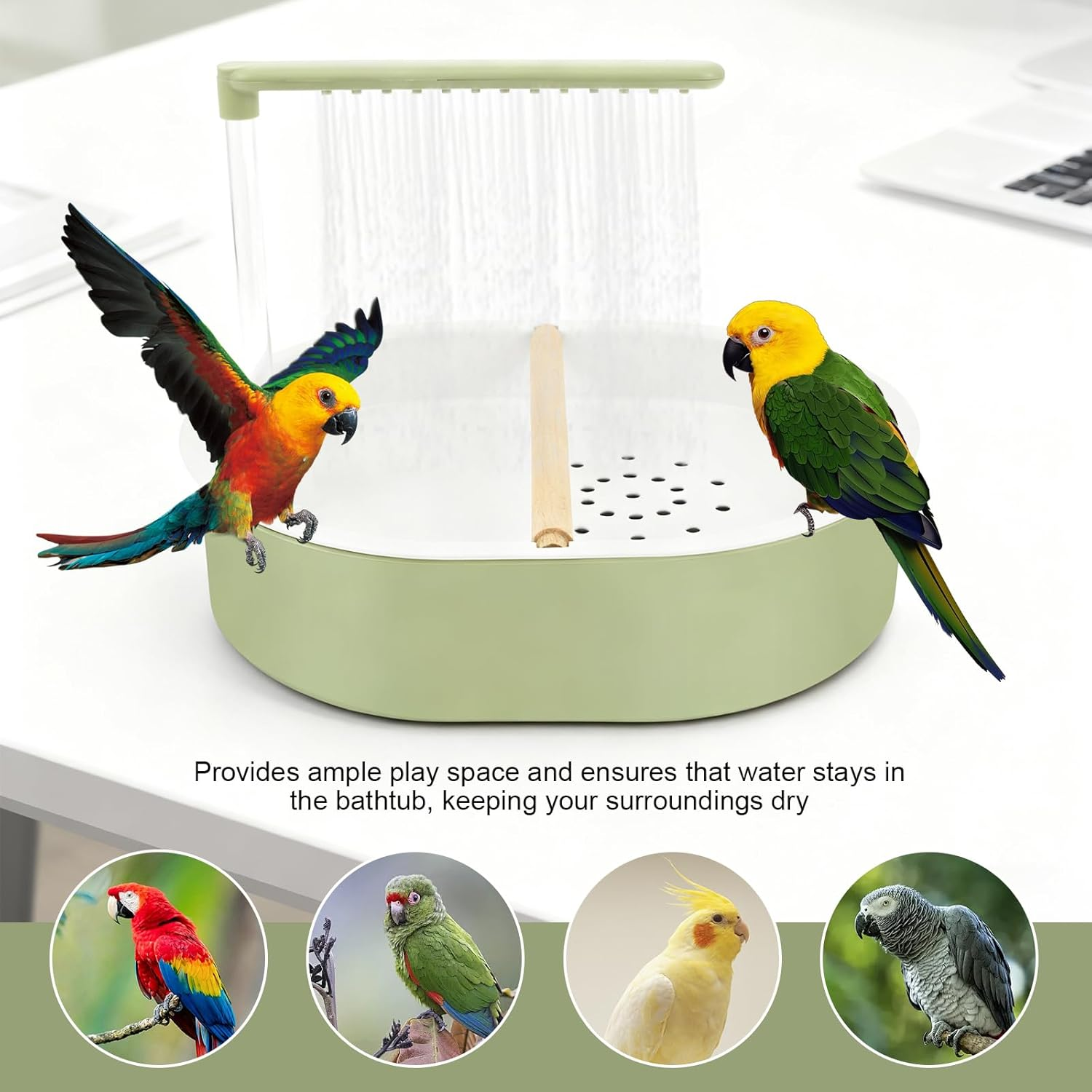 NIPUAEGO Bird Automatic Bathtub, Birds Baths Box, Parrot Tub Shower Fountain, with a USB 5V Pump, Parrot Electric Bathtub Shower, for Lovebird Cockatiel Finches Cockatoo Conure Green image number 3