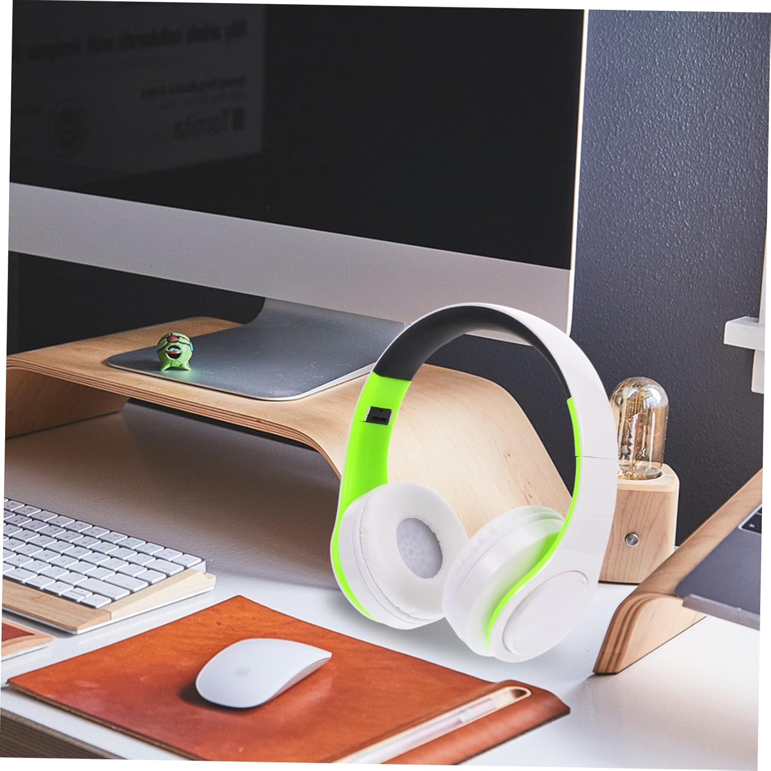 Tofficu Foldable Over-Ear Wireless Headset with Wireless Connectivity and Aux Input, Adjustable Wireless Headphones for Sports and Travel Use, Green and White Design image number 4