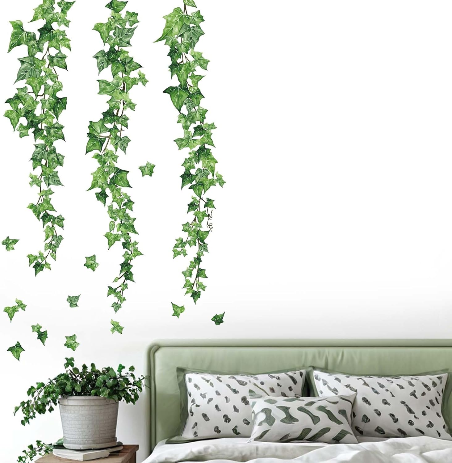 Hanging Vine Wall Stickers - Green Nature Plants Leaves Ivy Wall Decals - Bedroom Living Room Sofa TV Background Home Wall Decor image number 4