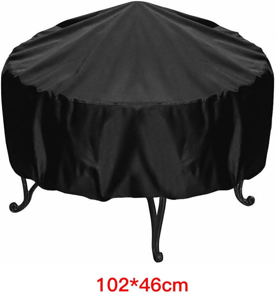 NUZAMAS round Fire Pit Cover 102X46Cm Waterproof Dust-Proof Outdoor Garden Patio Protective Cover with Drawstring Patio Fireplace Cover for Stove Black image number 1