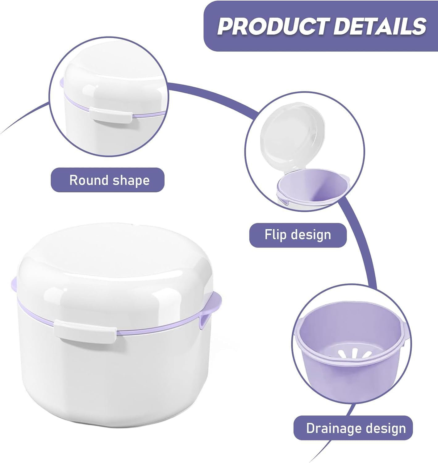 Denture Case Denture Cup Denture Bath Box, 1Pc Denture Cup Retainer Cleaning Case Denture Soaking Container,Denture Case Dentures Box Denture Brush Retainer Case Denture Cup Dentures Container,White - White image number 6