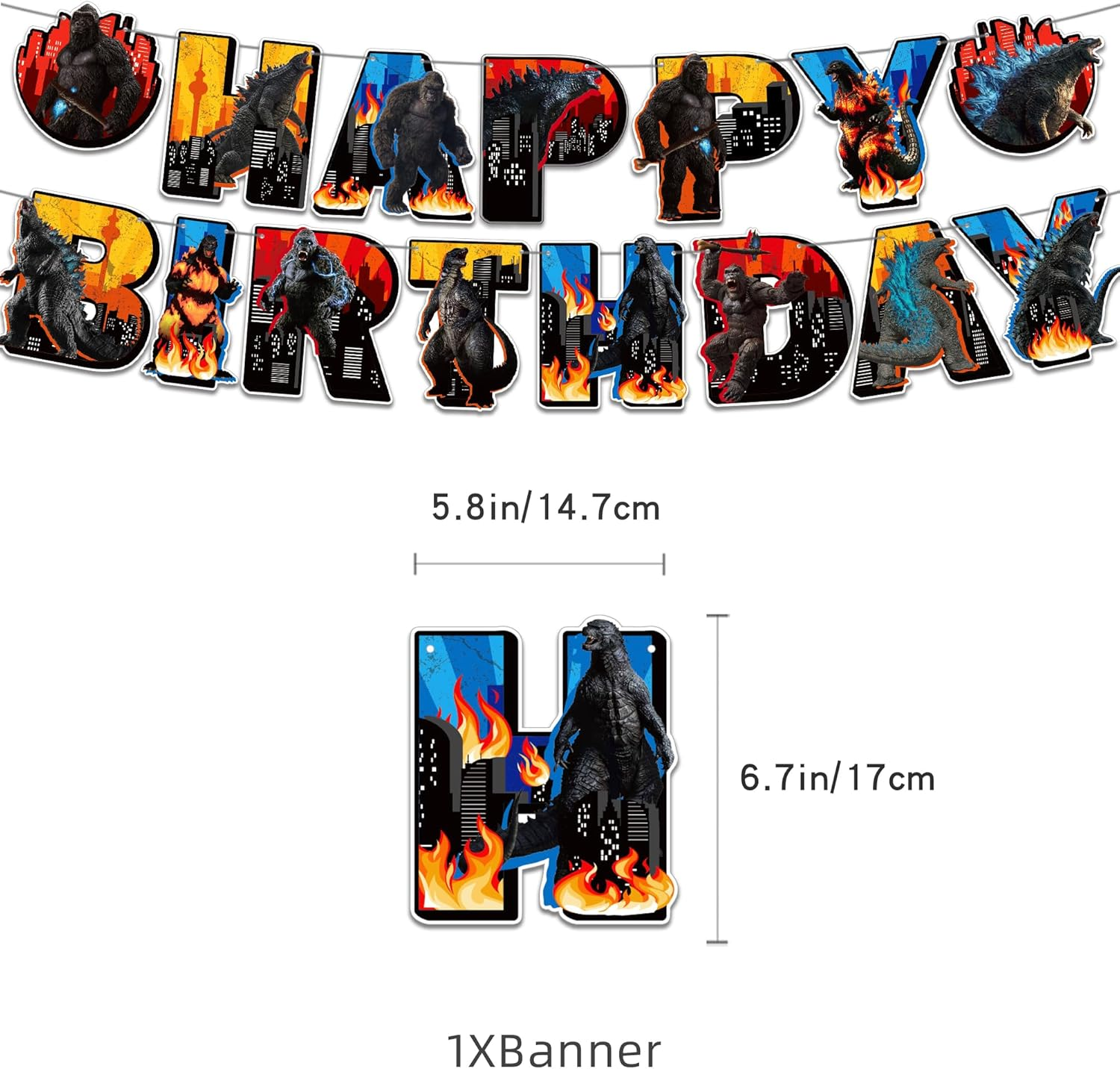 Godzilla Birthday Decorations - Banner, Latex Balloons, Cake & Cupcake Toppers for Kids' Party