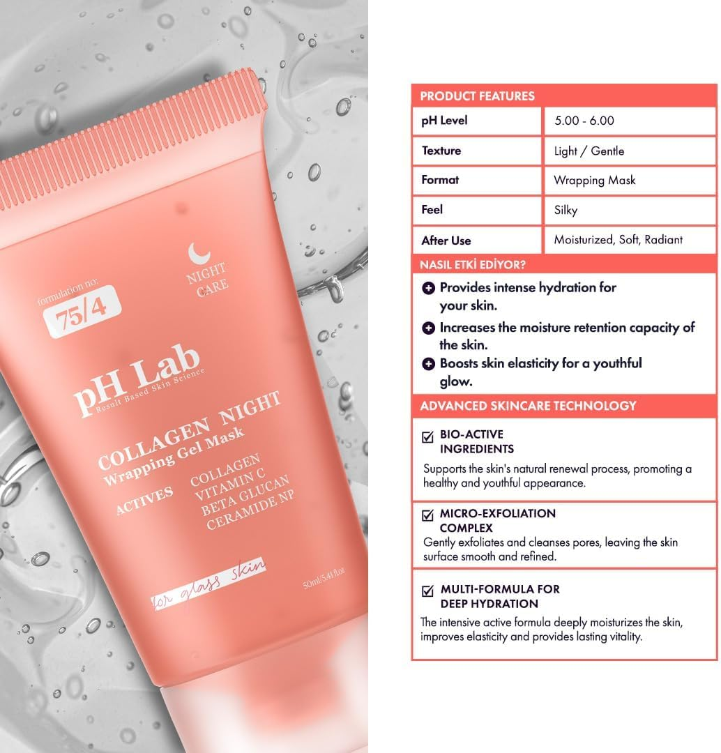 Ph Lab Collagen Night Wrapping Mask, Increases Skin Elasticity, Glass Skin Face Mask for Firming, Hydration and Glowing, 5.41 Fl Oz image number 3