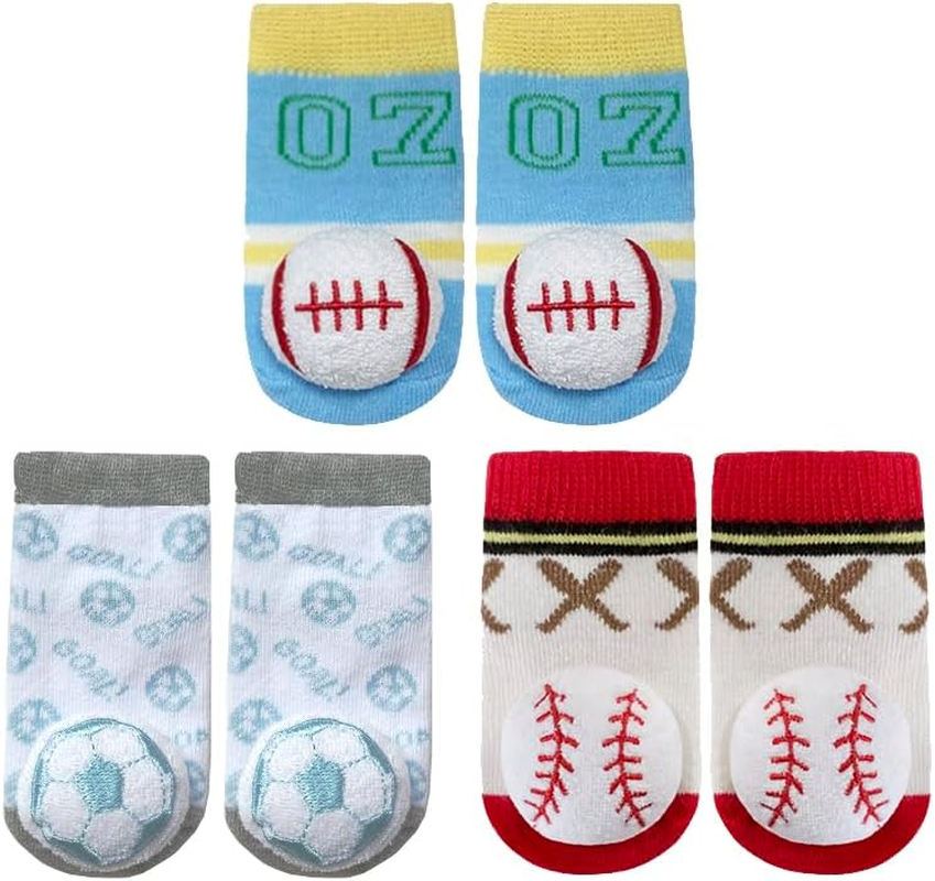 PUPPET Baby Boy Rattle Socks for 0-6 Months 3-Pack Sports Socks Set Baseball Football Soccer Infant Rattle Socks Series
