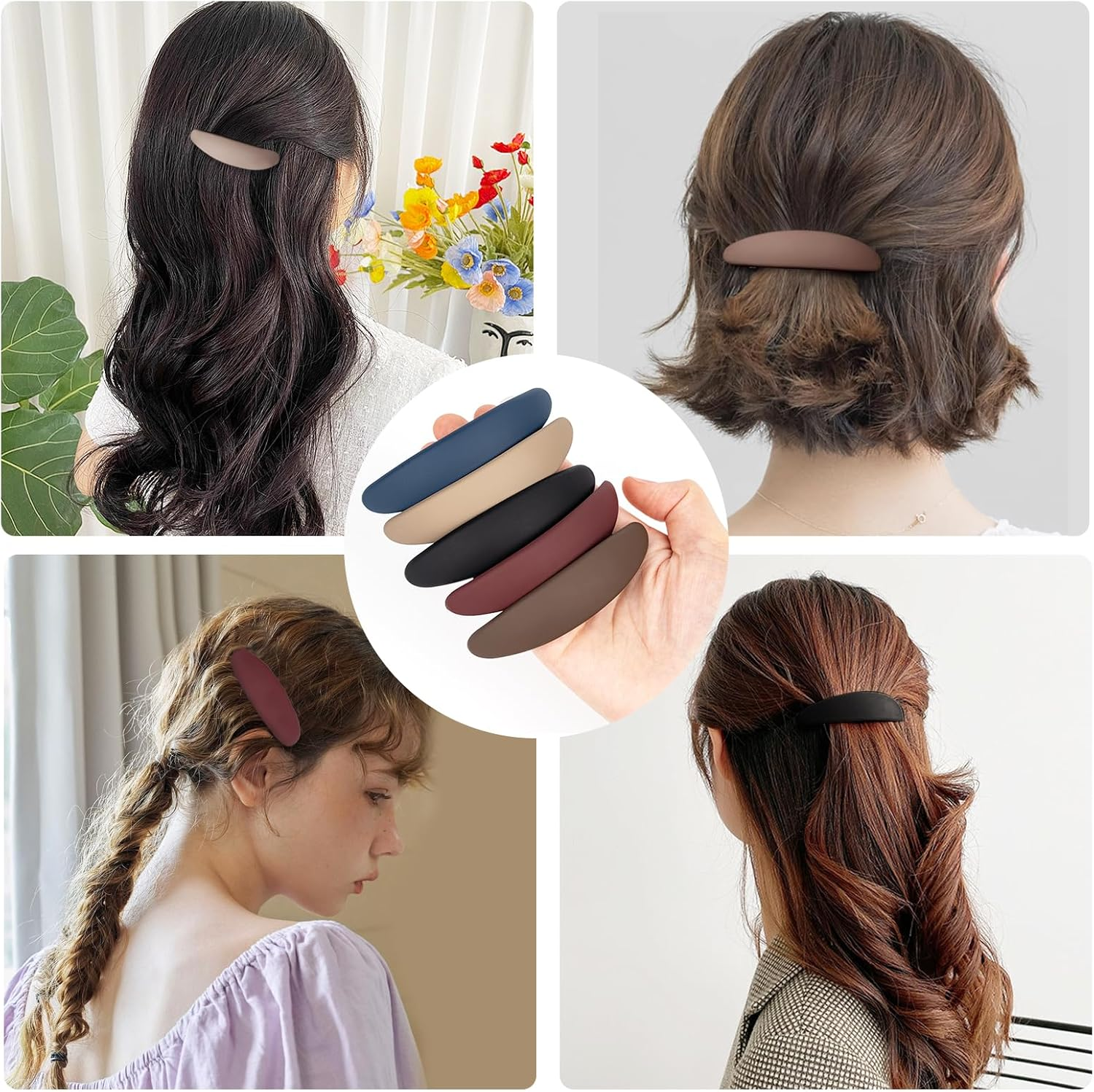 Pack of 5 Hair Clips, Hair Clips, Women'S Thin Hair, Automatic Large Classic Hair Clips, French Hair Clip, Tortoiseshell Hair Clips, for Fine Hair and Medium Thick Hair image number 6