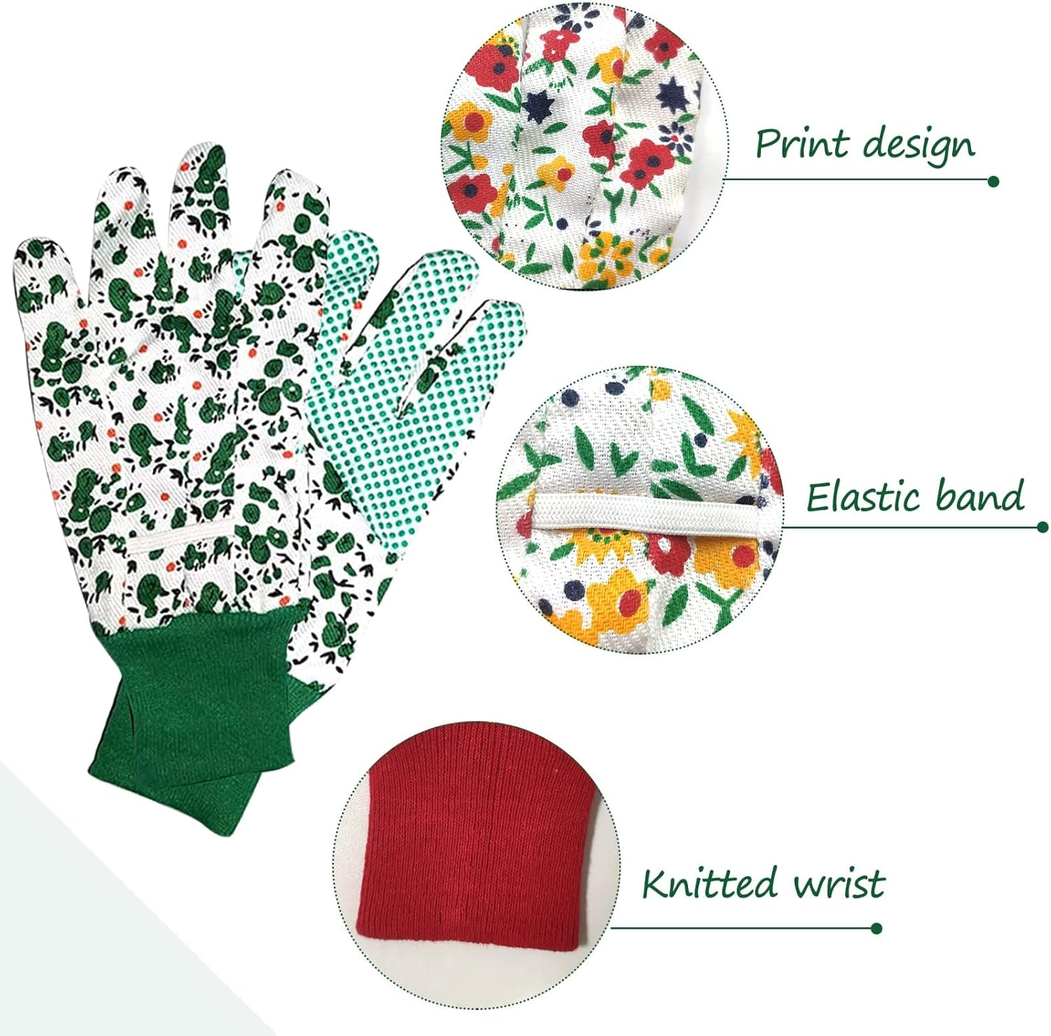 2Pairs Gardening Gloves, Heavy Duty Working Elasticated Non-Slip Cuffs Flora Gloves for Outdoor Yard Watering Weeding Planting Pruning Fishing Camping Adults Men Women Women (Red & Green) image number 2