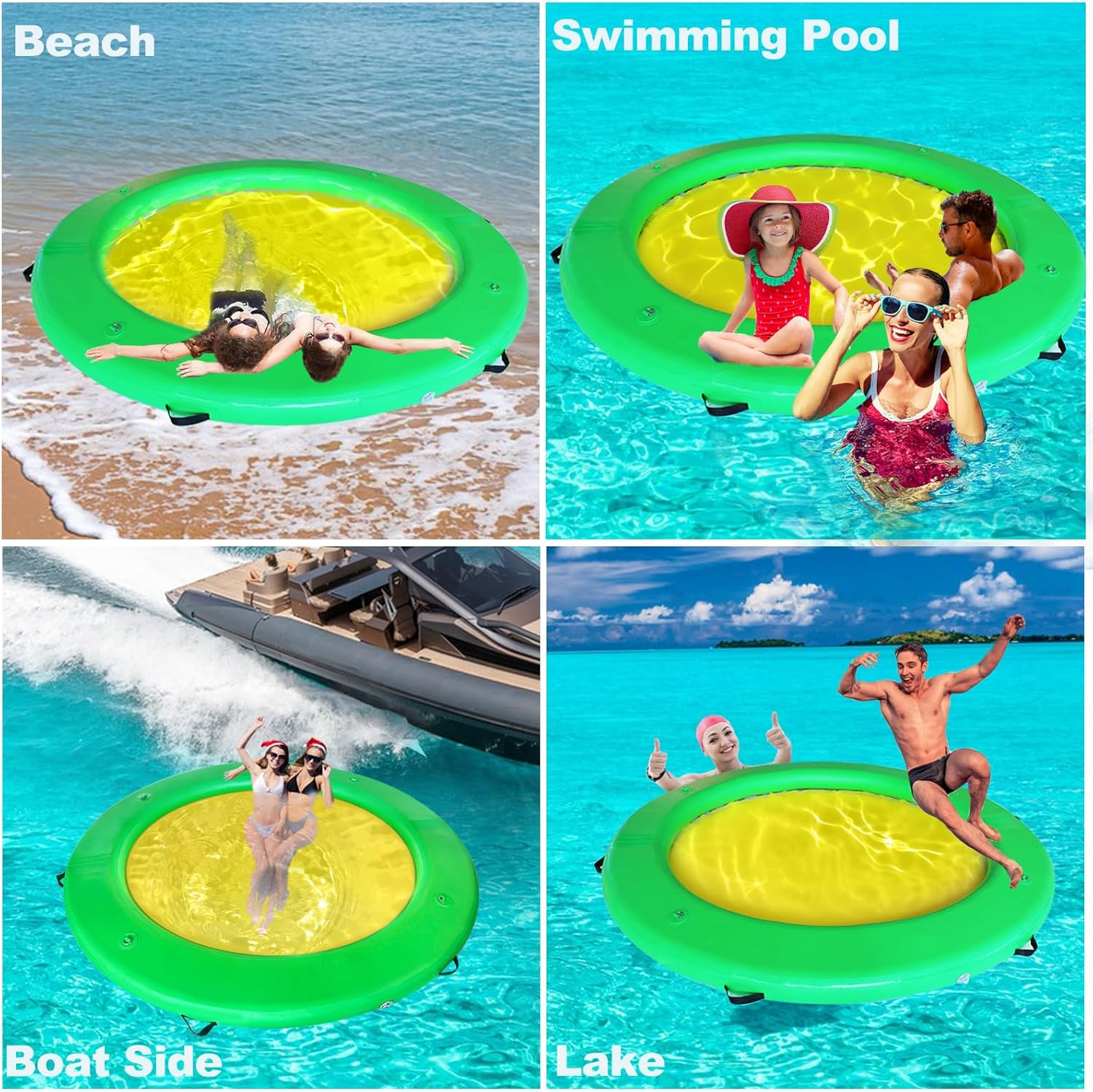 8FT Inflatable Dock round Floating Island with Mesh, Lounge Inflatable Water Hammock Pool Float Ring for Lake - Mint Green - Pink image number 3