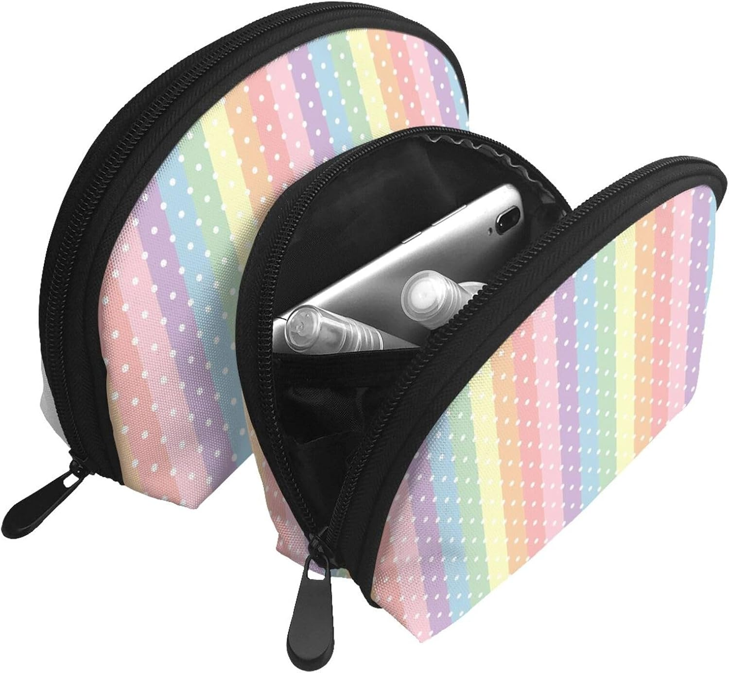 Cozimangoe Coin Pouch Makeup Bags Set, 2 Piece Shell Shape Cosmetic Bag with Pockets for Daily Travel Handbag Lipstick Keys Toiletry, Personalized Rainbow Pattern with Dot image number 3