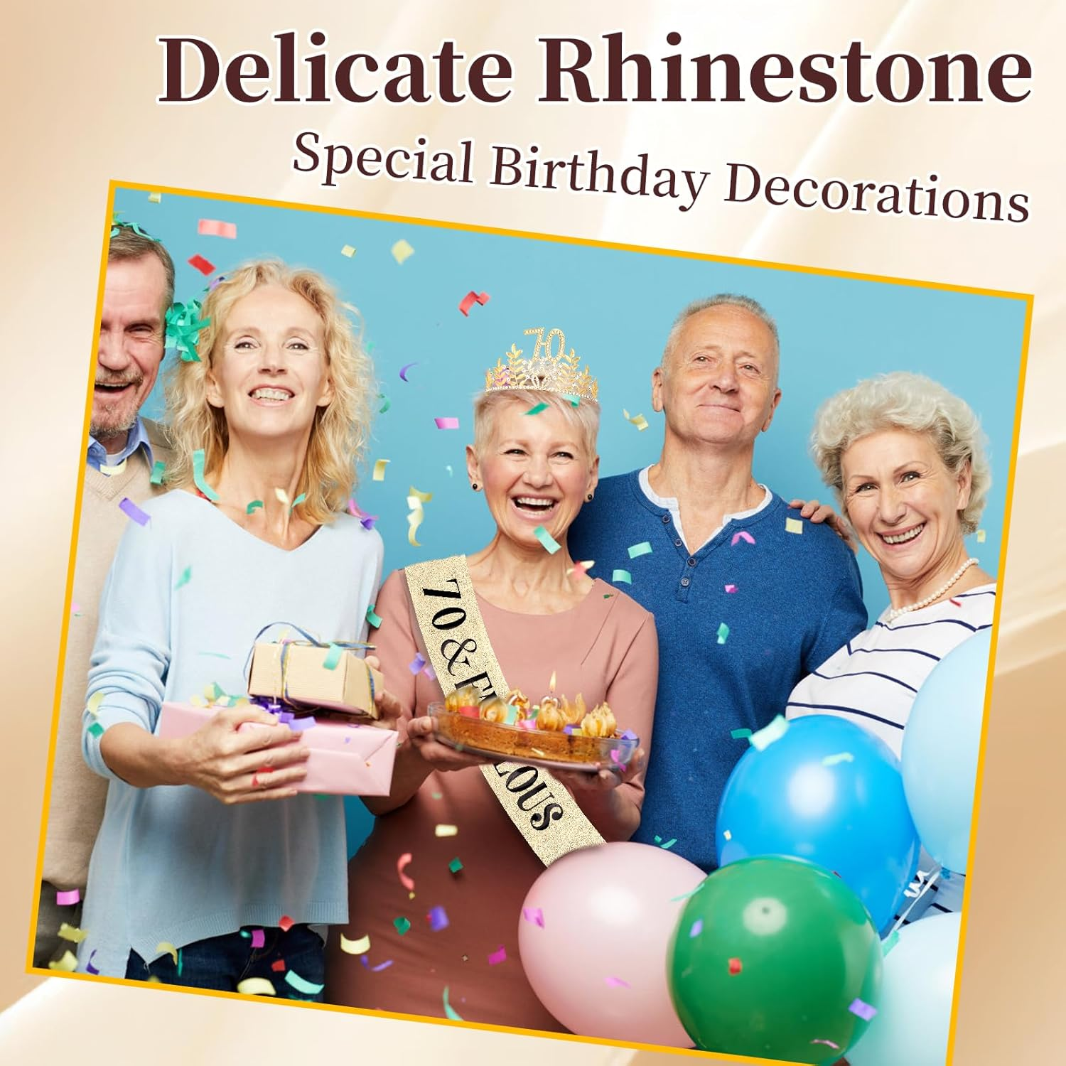 Chanaco 70Th Birthday Decorations for Women, 70 & Fabulous Sash and Crown, Gold 70 Year Old Gifts, Happy Birthday Tiara for Party Decor