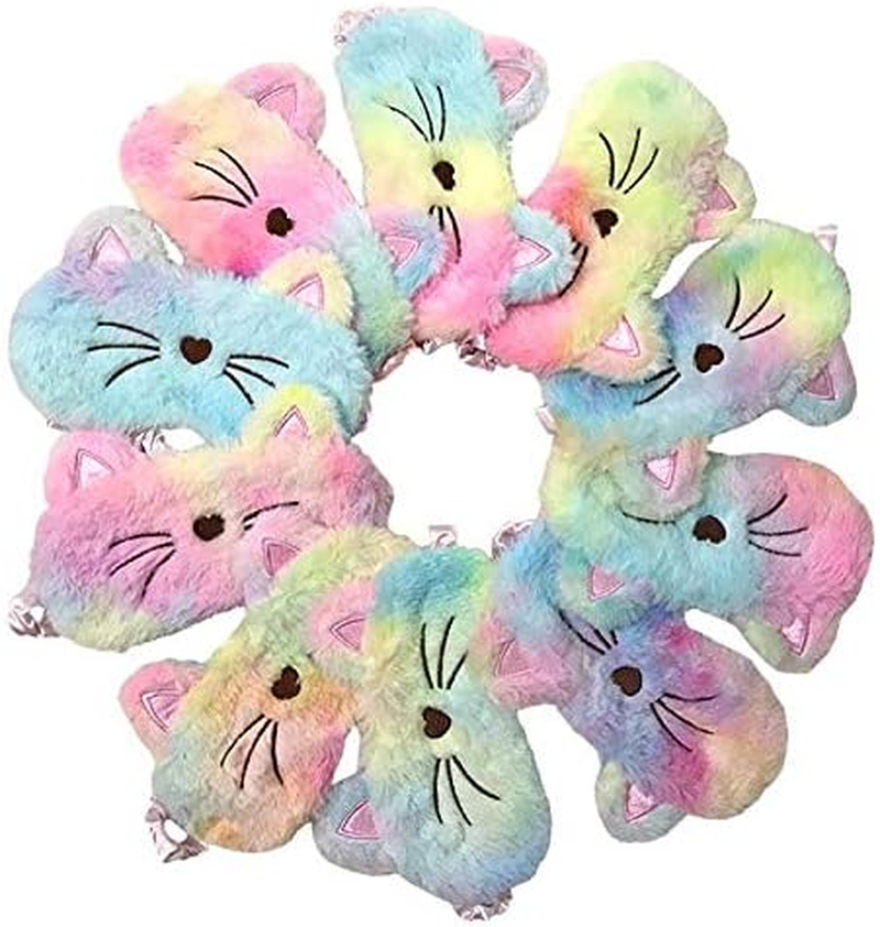Cute Animal Sleeping Mask Soft Plush Eye Mask Blindfold Cover for Kids Girls Women Home Sleeping Traveling (Colorful Cat) - Colorful Cat image number 2