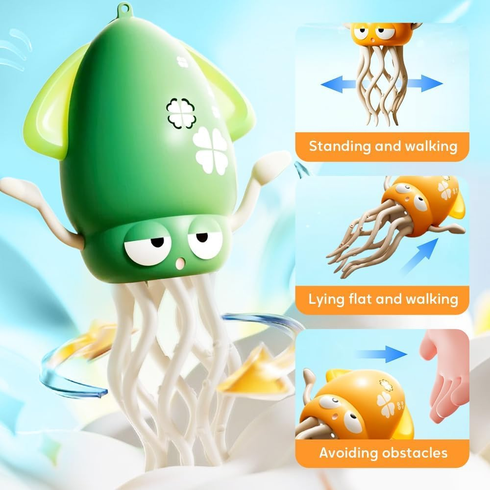 Electric Dancing Octopus Toy, 2025 New Crawling Dancing Automatic Obstacle Avoidance Octopus Sensor Toy,Creative Magic Crazy 8-Leg Action Obstacle with LED Lights & Music,Self-Navigating (A-Yellow)