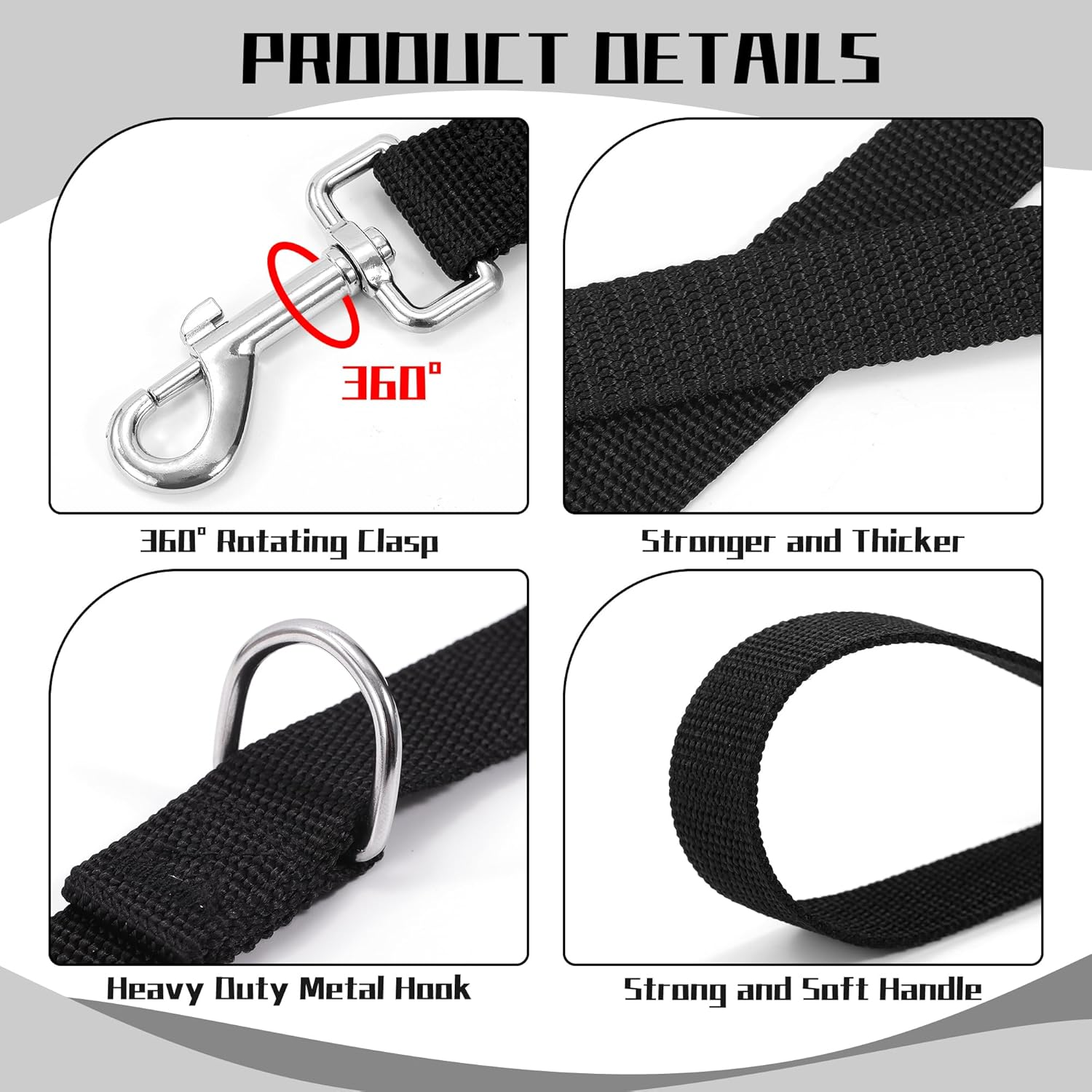 Dog Lead 3 Metres Adjustable with 2 Carabiners - Nylon Double Exercise Lead for Large, Medium, and Small Dogs - Black image number 6