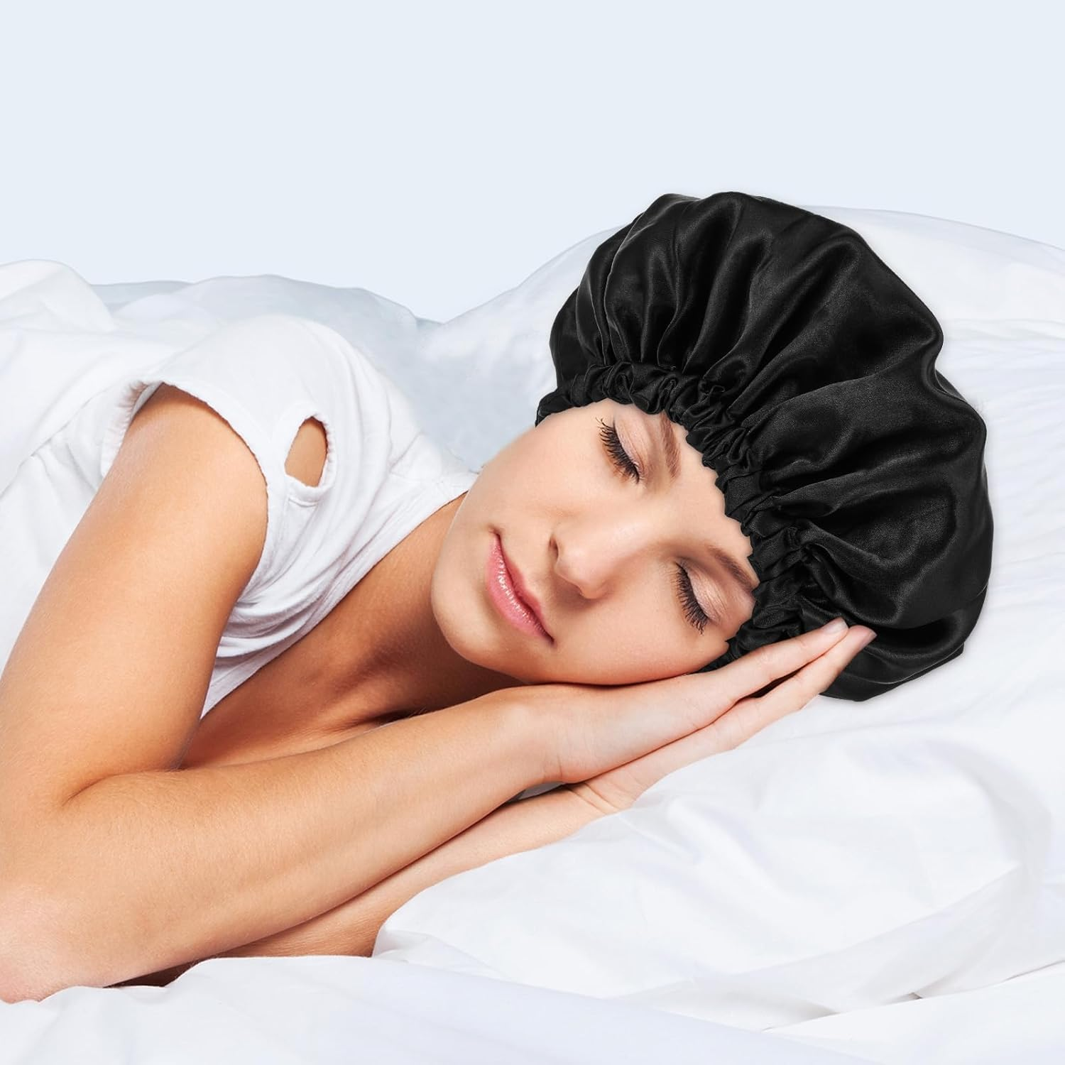 Shower Caps for Women,Triple Layer Shower Cap with Dry Hair Function,Waterproof Showers Cap,Terry Cloth Lined Reusable,Practical Bathing Accessories,Soft Wrap for Long Thick Hair(Black) image number 4