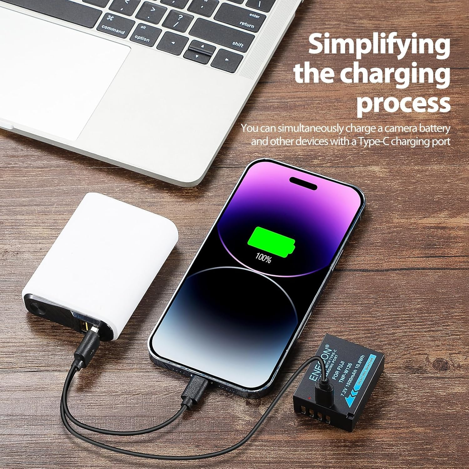 ENEGON NP-W126/W126S USB C Direct Charging Replacement Batteries 1500Mah (2-Pack) with 2 in 1 USB-C Charging Cable for Fujifilm NP-W126 Finepix HS30EXR HS35EXR HS50EXR X-A1/E1/E2/E3/M1/Pro1/T1/T3 image number 6