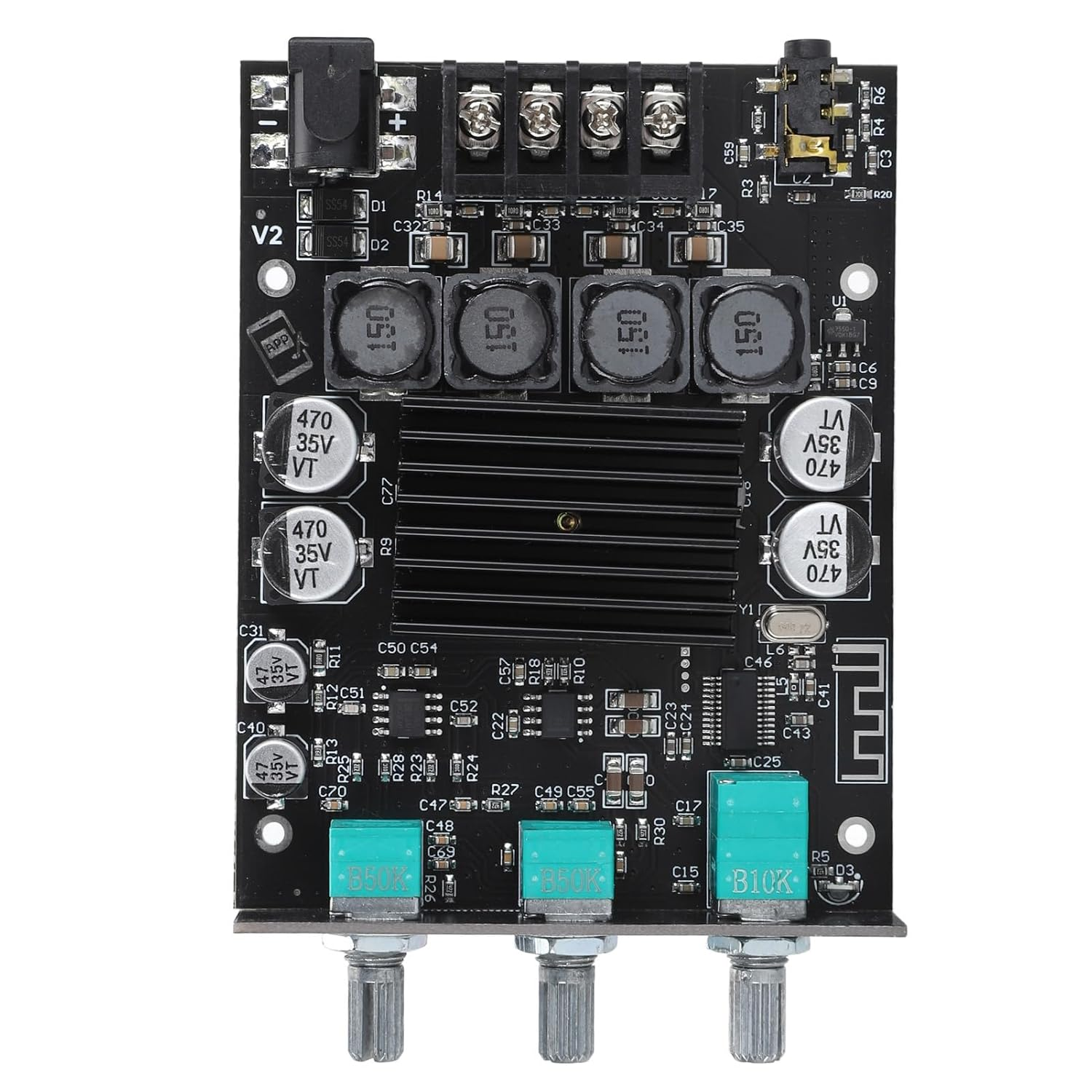 ZK-1002T Bluetooth Amplifier Board, 100W+100W 2.0 Channel Stereo Amp Board, BT and AUX Inputs, 12-24V, with Treble and Bass Control image number 2