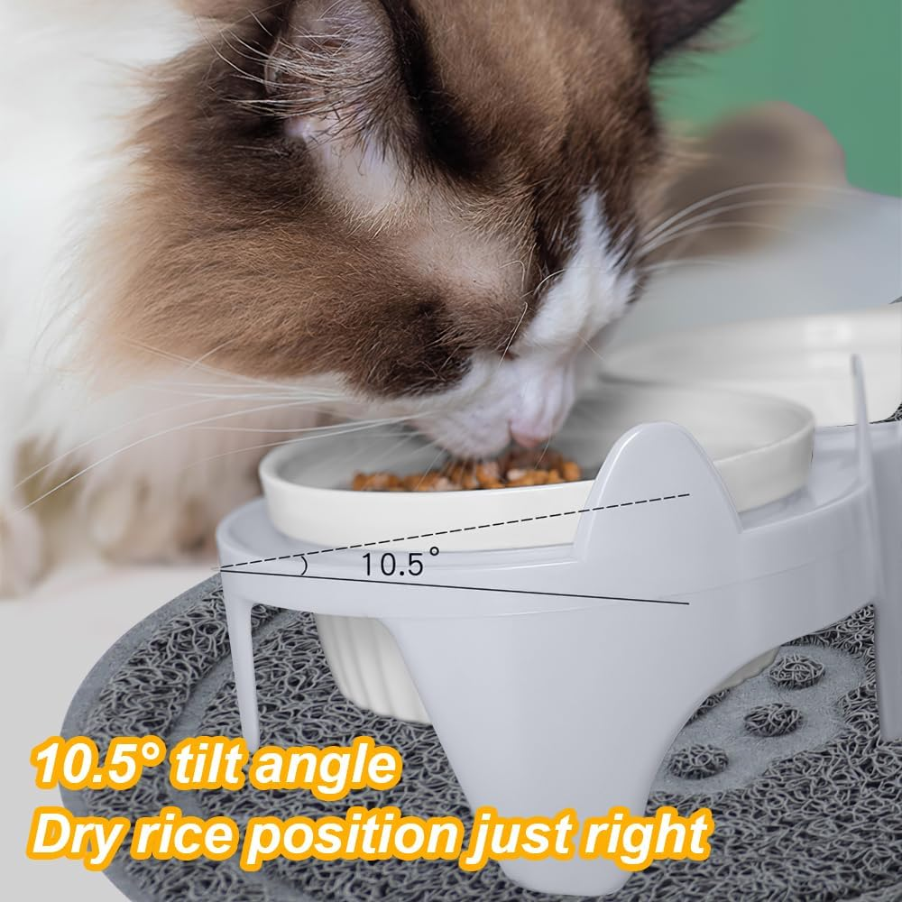 GIGIIS Cat Bowls Raised Tilt Feeding Station Cat Bowl Set Ergonomic Cat Bowl Ceramic for Food and Water with Non-Slip Mats Protects the Spine of the Pet image number 5
