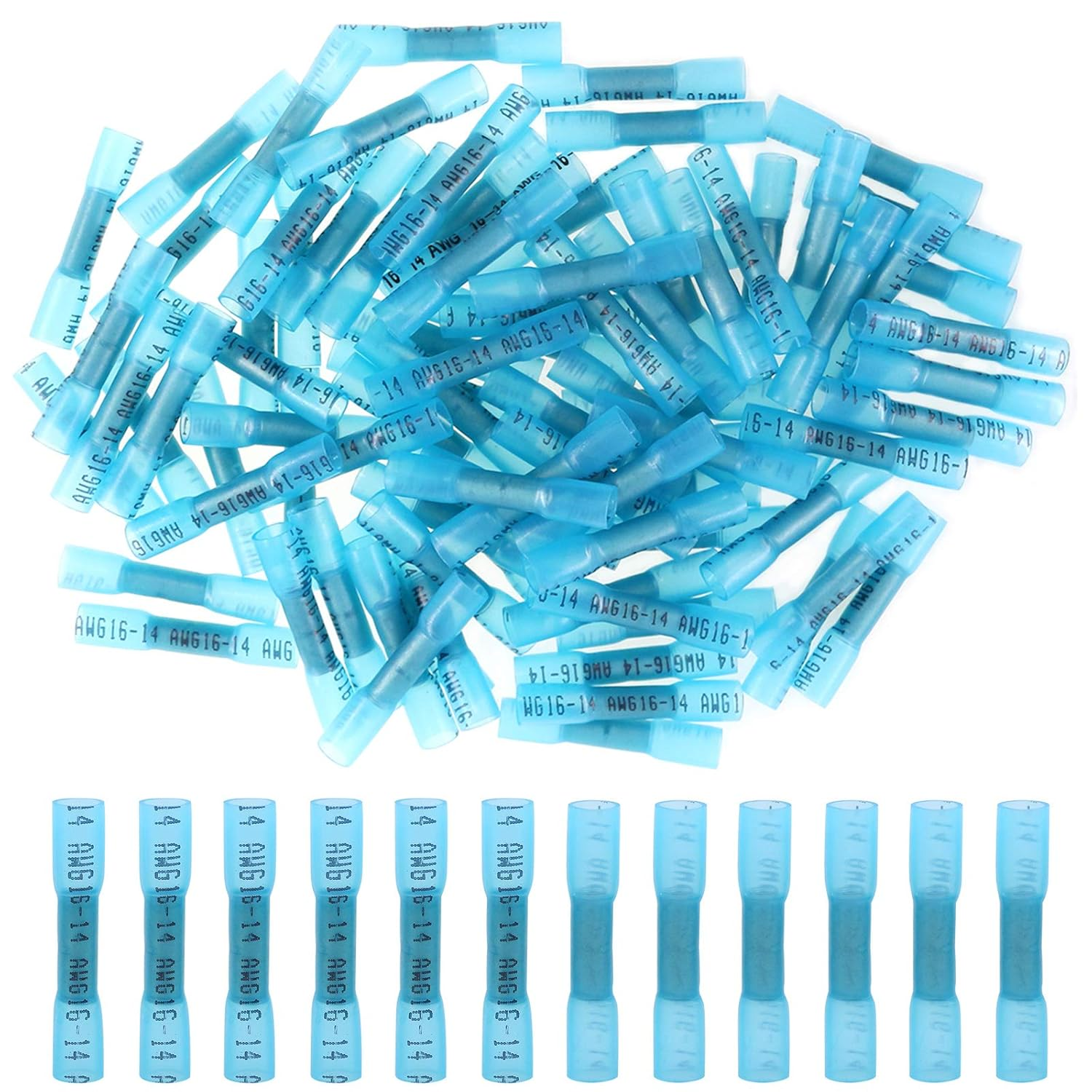 Hilitchi Heat Shrink Butt Connectors Blue 16-14 AWG 50Pcs Solderless Electrical Wire Automotive Marine Crimp Connectors