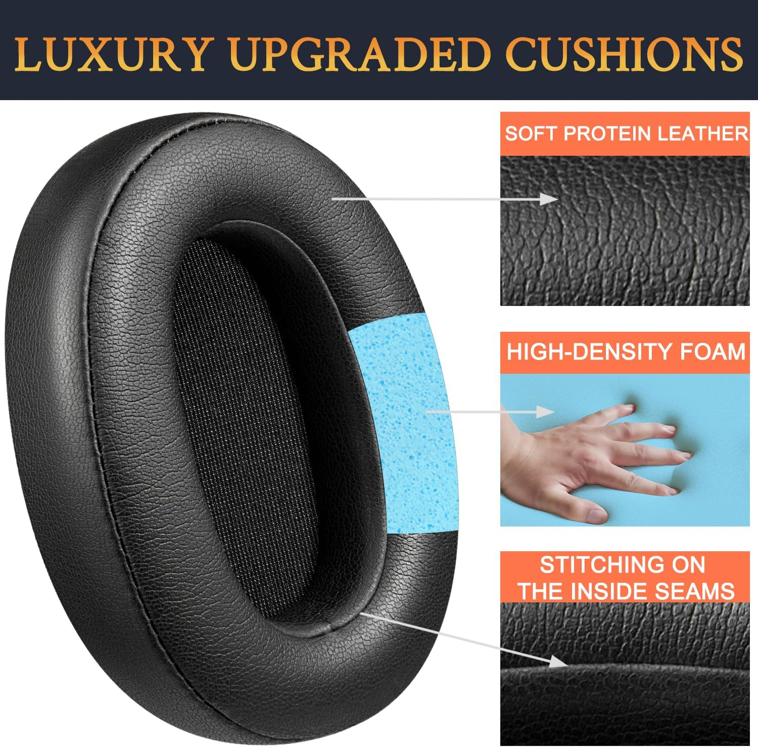 SOULWIT Earpads for Sony WH-XB900N/WH-CH710N/WH-CH720N/WH-RF400/MDR-RF895RK Headphones, Ear Pads Cushions with Soft Protein Leather, High Density Foam - Black image number 1