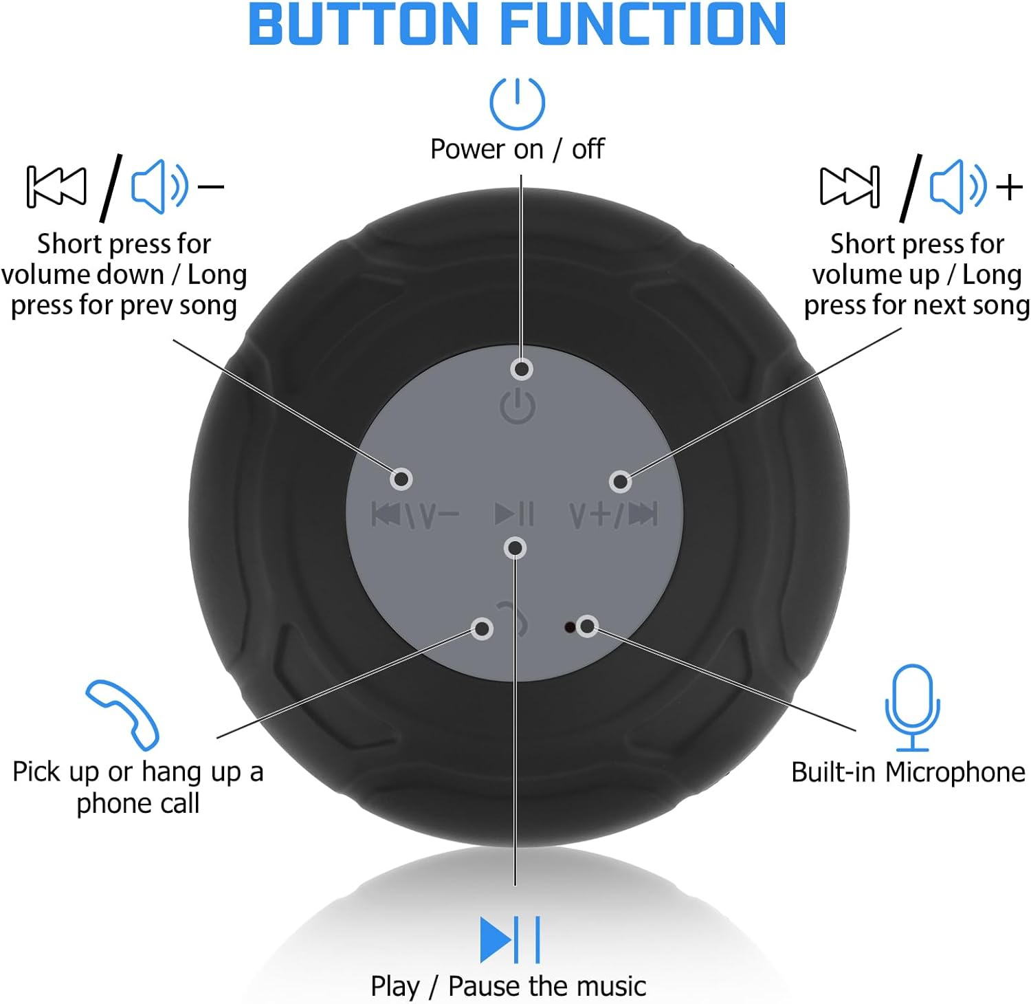 Annlend Waterproof Bluetooth Shower Speaker Portable Wireless Water-Resistant Speaker Suction Cup,Built-In Mic Gifts for Kids Speakerphone for Iphone Phone Tablet Bathroom Kitchen - Black
