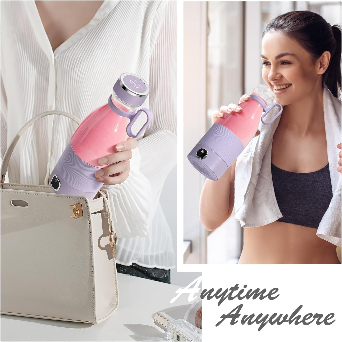 Portable Blender, MIAOKE 6 Blades Juicer Cup for Juice Shakes and Smoothies 350Ml Mini Blender with Led Display Usb Rechargeable,3000Mah Rechargeable Battery, for Home Sports Outdoors Travel-Prple