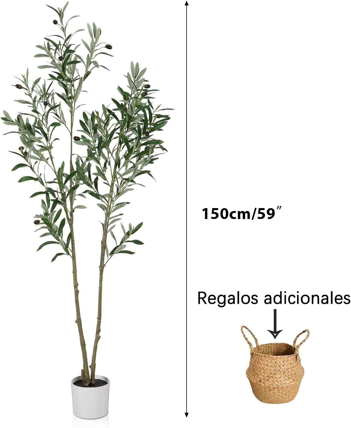 Artigreen 150 Cm Artificial Olive Tree,Double Stemmed Faux Olive Tree Fake Tall Olive with Lifelike Trunks and Fruits for Living Room Bedroom Bathroom Shop Office Room Decor Indoor and Outdoor image number 4