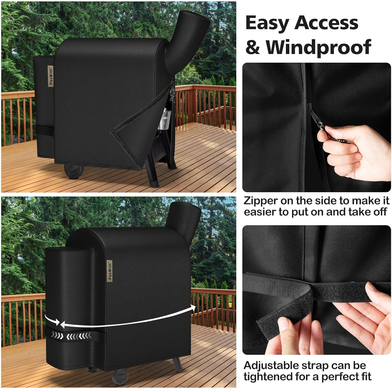 Grill Cover for Traeger Pro 22/575 Series BAC503,[900D Heavy Duty] Wood Pellet Smoker Cover for Traeger Pro 575, Lil'Tex Elite,Eastwood,Black image number 6