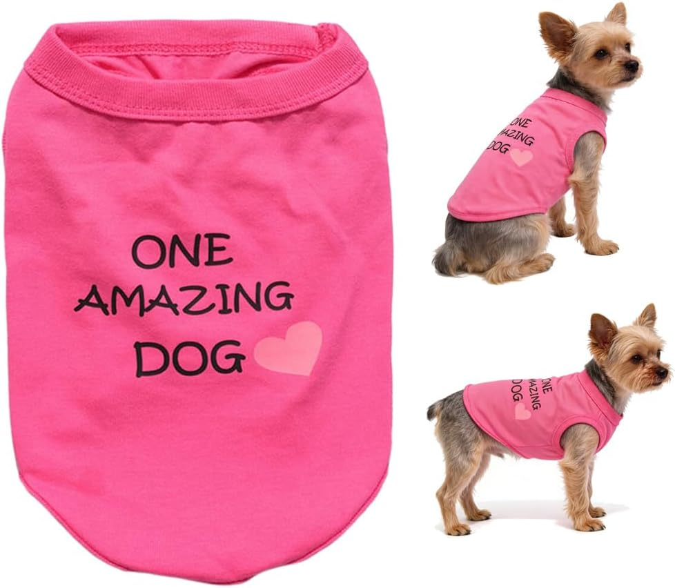 One Amazing Dog Print Cotton Doggy Vest, Funny Wording Girl Dog Shirts, Hot Pink Tank Top Clothes for Dogs Cats Puppies (Neck Girth 12.99'')