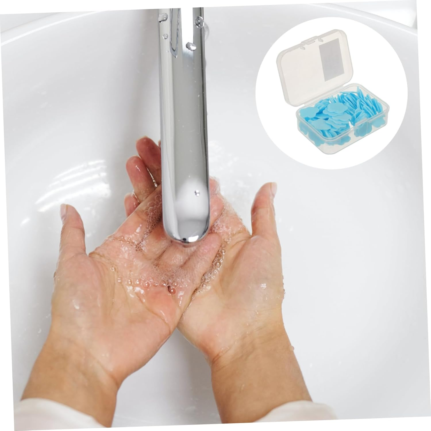 INOOMP 1 Box Travel Soap Sheets with Portable Storage Box Hand Wash Soap Slices for Outdoor Use Small Lightweight for Business Trips Camping Hiking and Travel