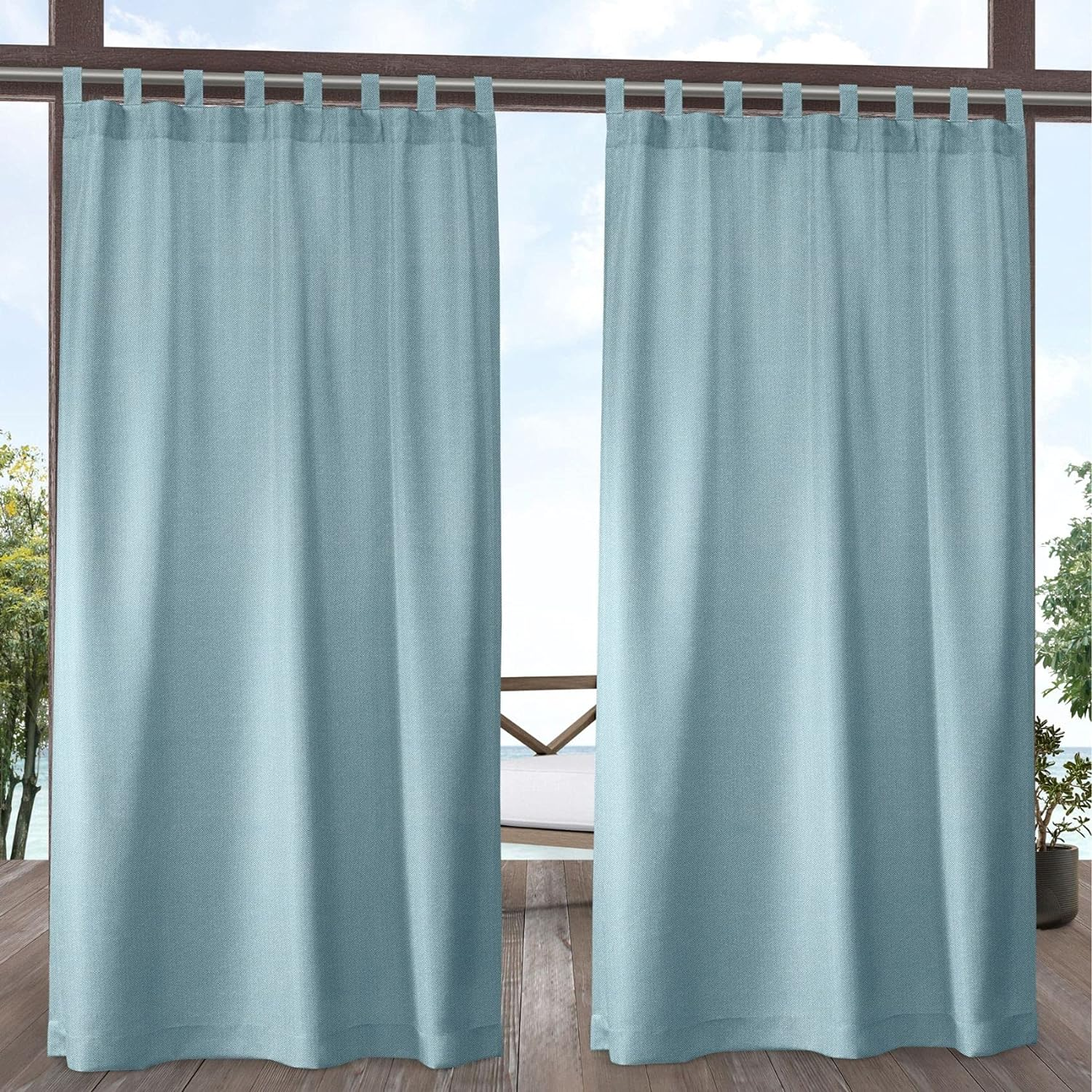Exclusive Home Curtains Biscayne Indoor/Outdoor Two Tone Textured Tab Top Curtain Panels, 54X108, Sand