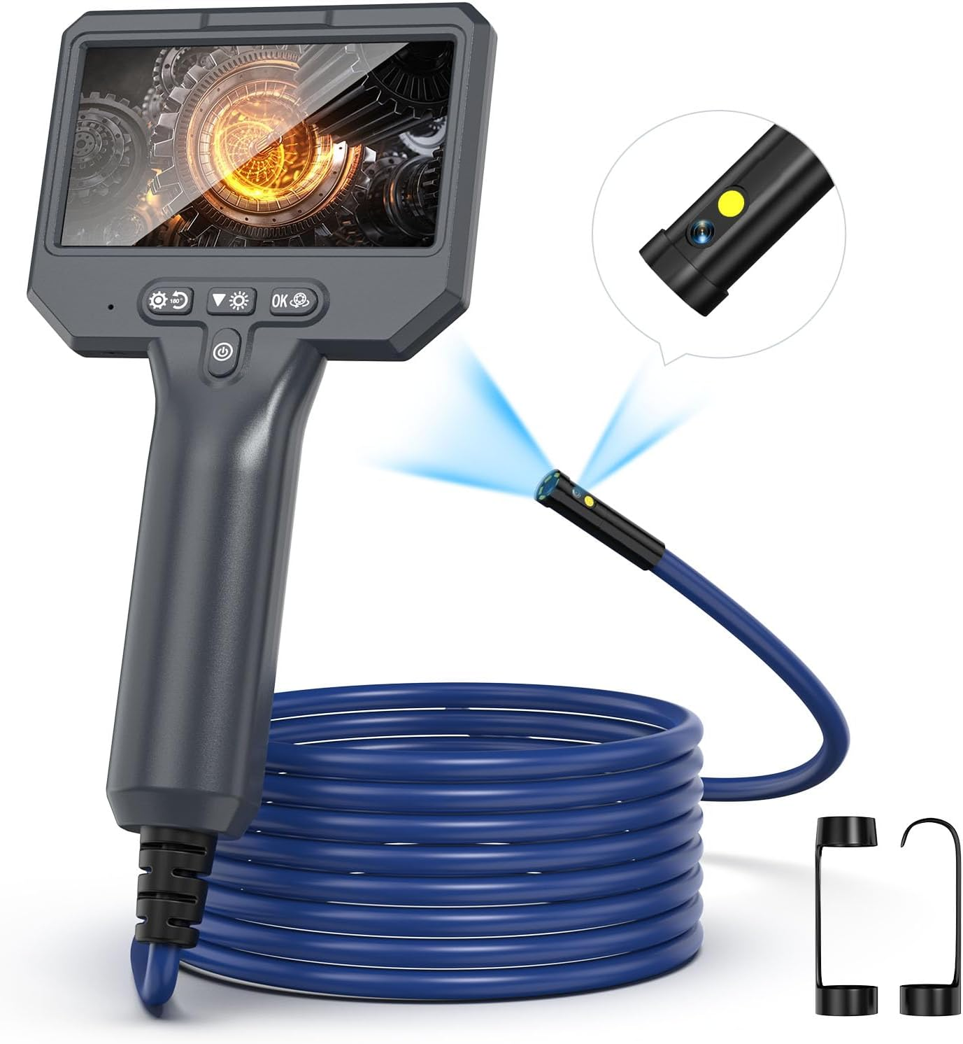 Bluefire Dual Lens Borescope with 4.3'' IPS Screen, 1920P HD Industrial Endoscope Dual Lens Inspection Camera with 7 LED Lights, Waterproof Snake Camera for Sewer Pipe(3.5M)