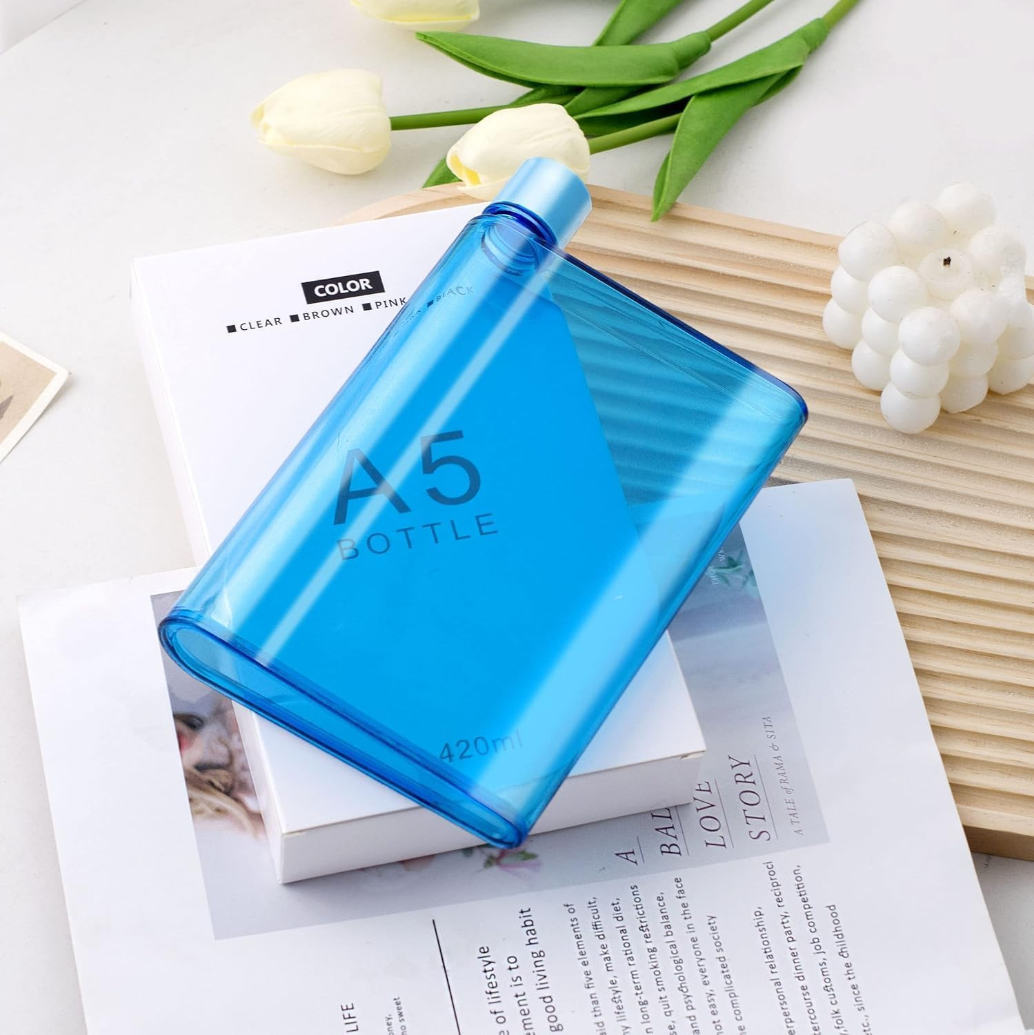 2 Pcs Slim Flat Water Bottles, Reusable Bpa-Free & Leak-Proof, 420Ml Clear Water Bottle Fit in Purse or Pocket for Sports, School, Travel (Blue, 420Ml) image number 4