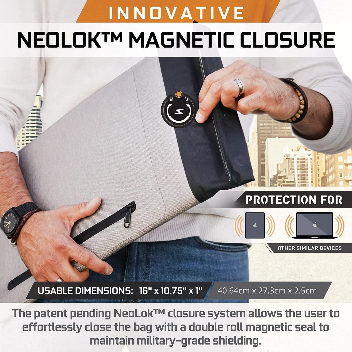 Mission Darkness Dry Shield Faraday Laptop Sleeve // Slim Waterproof Bag for Laptop Computers, RF Shielding Liner, Felt Padding, Magnetic Roll Closure, Signal Blocking, Anti-Hacking, Data Security image number 3