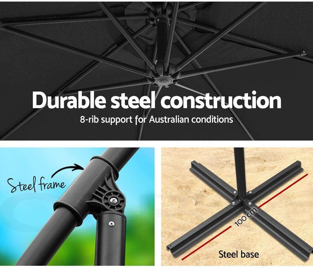 Instahut Outdoor Umbrella 3M Black Cantilever Stand, Sun Beach Garden image number 2