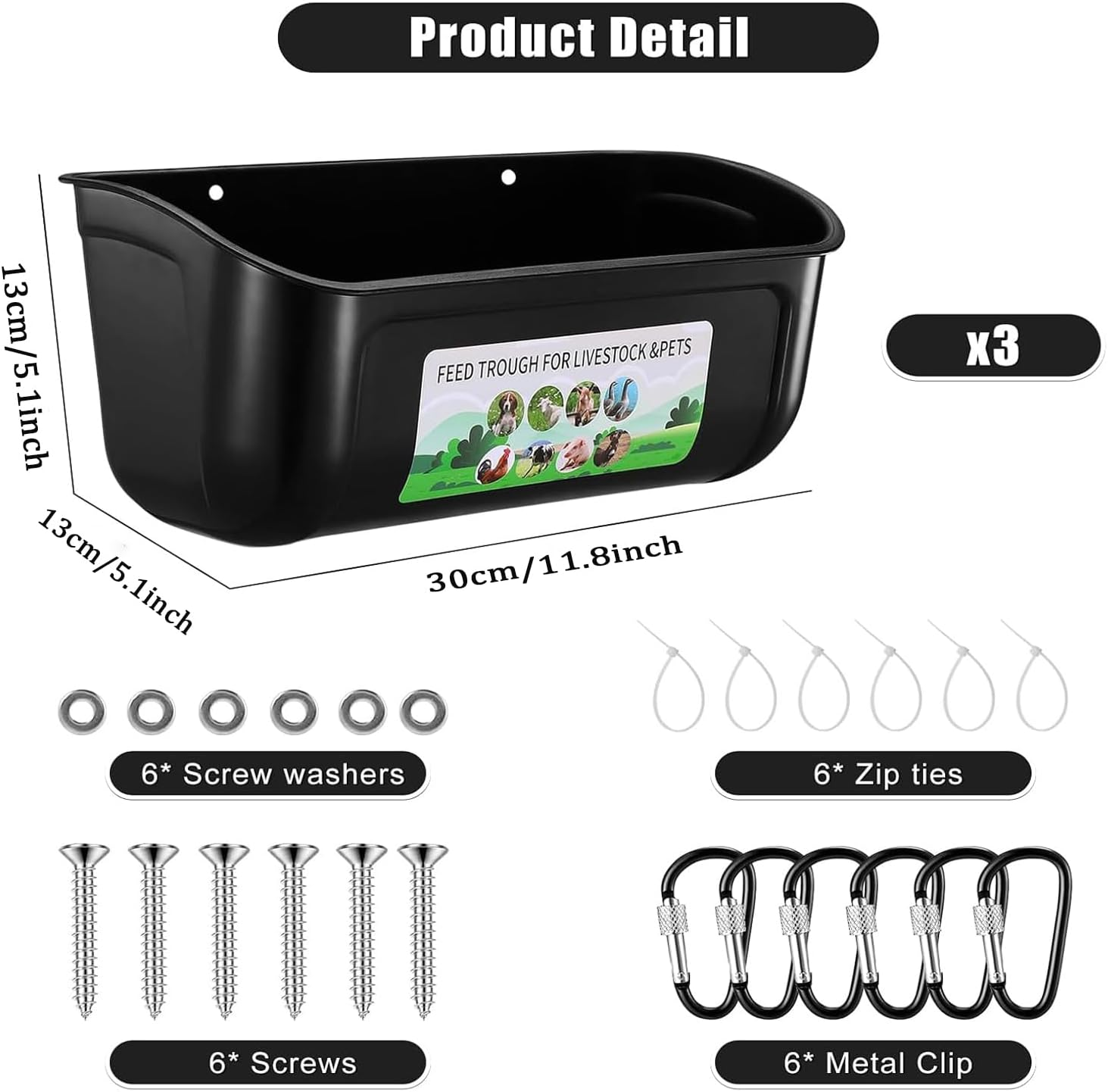 Lxcshljx 3Pcs Chicken Feeder Troughs, Goat Feed Trough, Hanging Fence Feed Trough with Clips Screws, Poultry Feeder Water Troughs, Versatile Feeding Container Supplies for Livestock Duck Sheep Goose image number 1